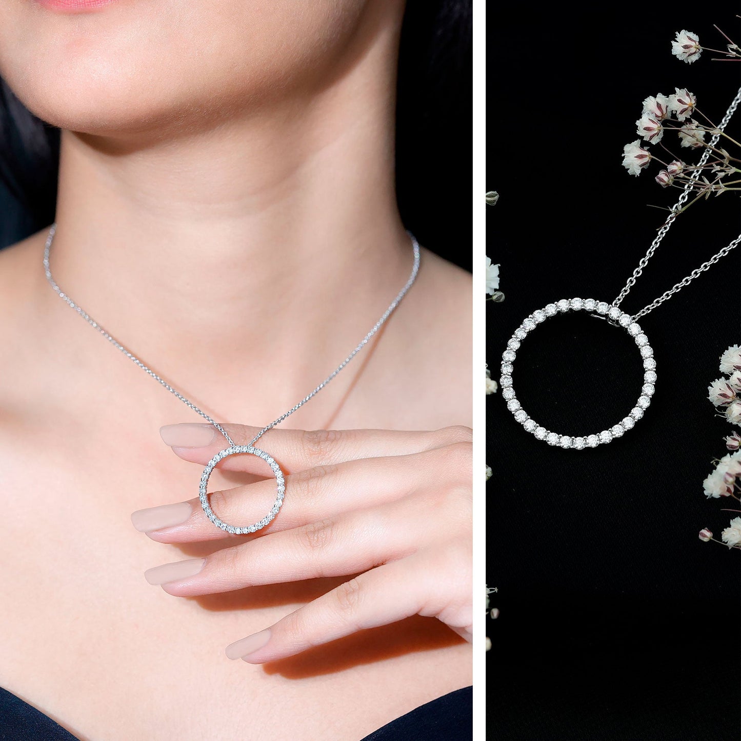 Certified Moissanite Eternity Circle Necklace with Chain