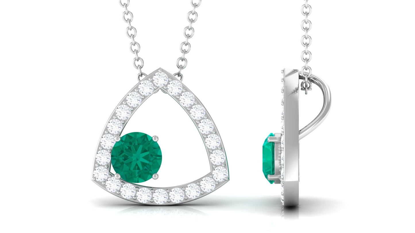 Natural Emerald Geometric Pendant Necklace with Diamond