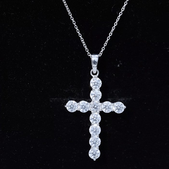Certified Moissanite Cross Necklace With Silver Chain