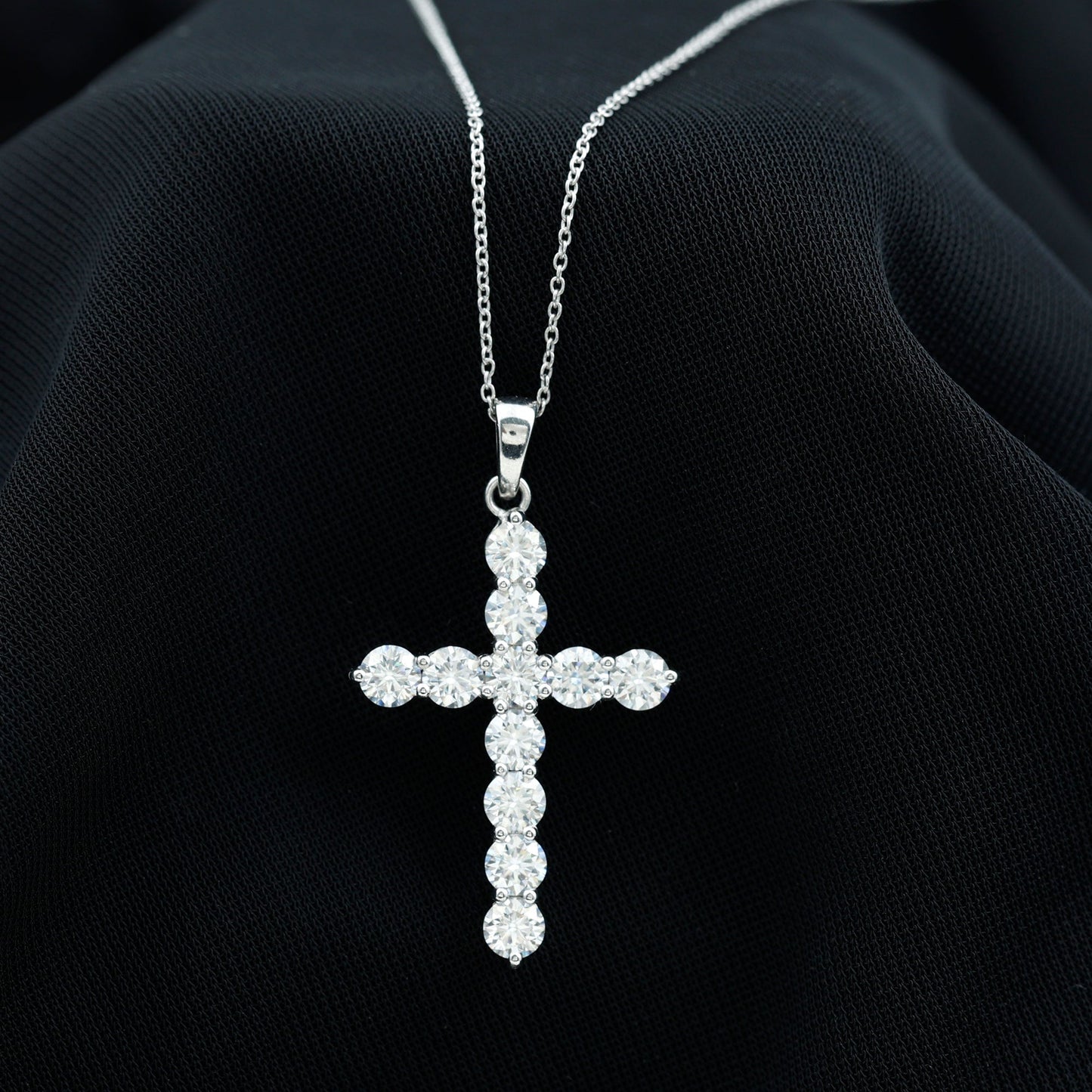 Certified Round Moissanite Cross Pendant Necklace