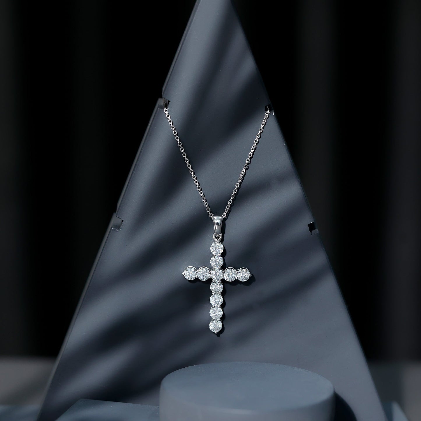 Certified Moissanite Cross Necklace With Silver Chain