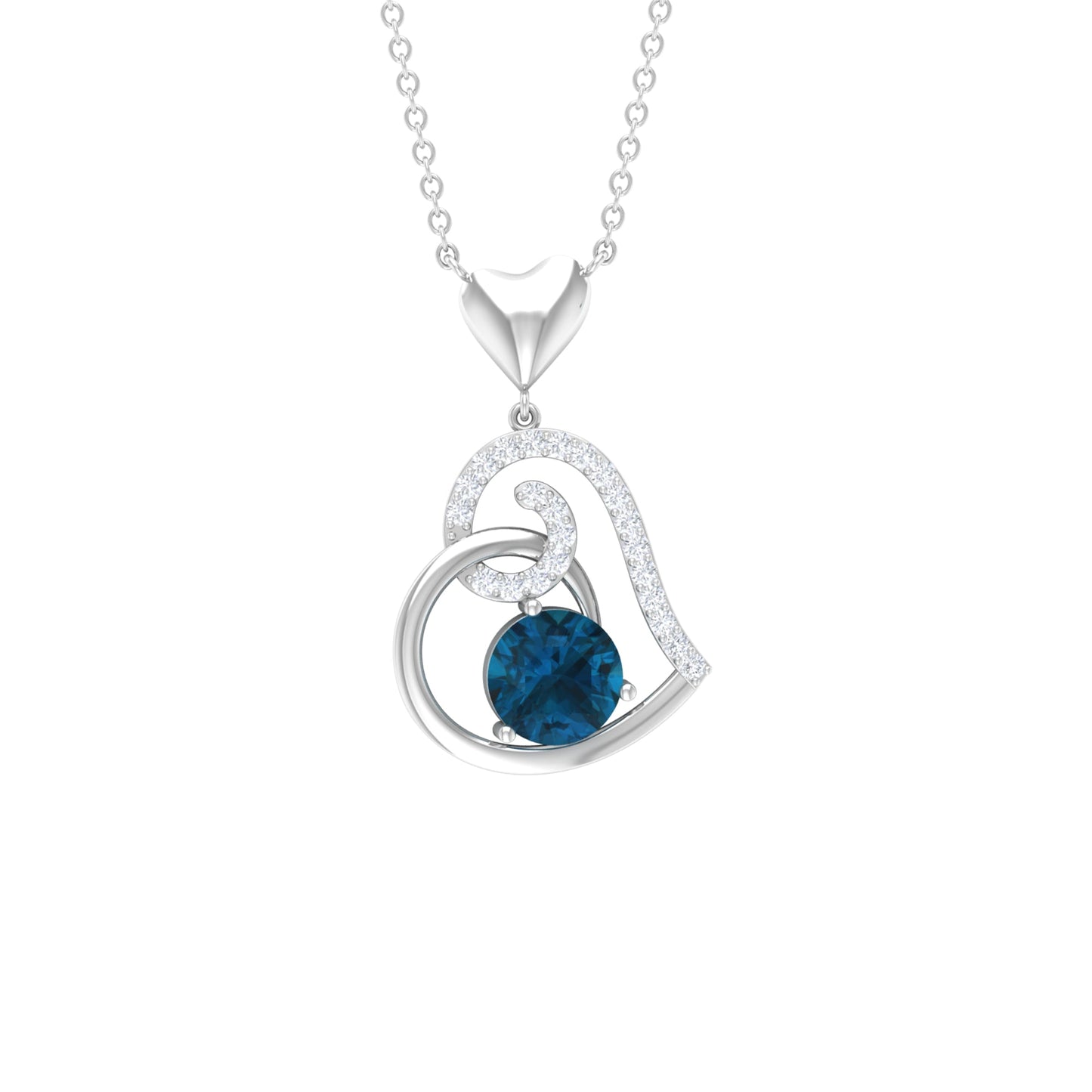 1.3 Carat London Blue Topaz and Diamond Heart Drop Pendant