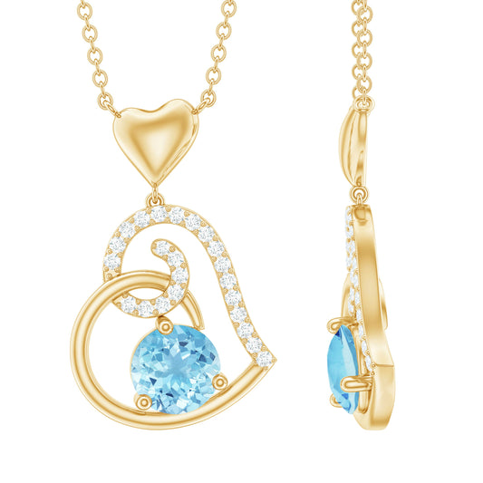 0.8 Carat Aquamarine and Diamond Heart Drop Pendant