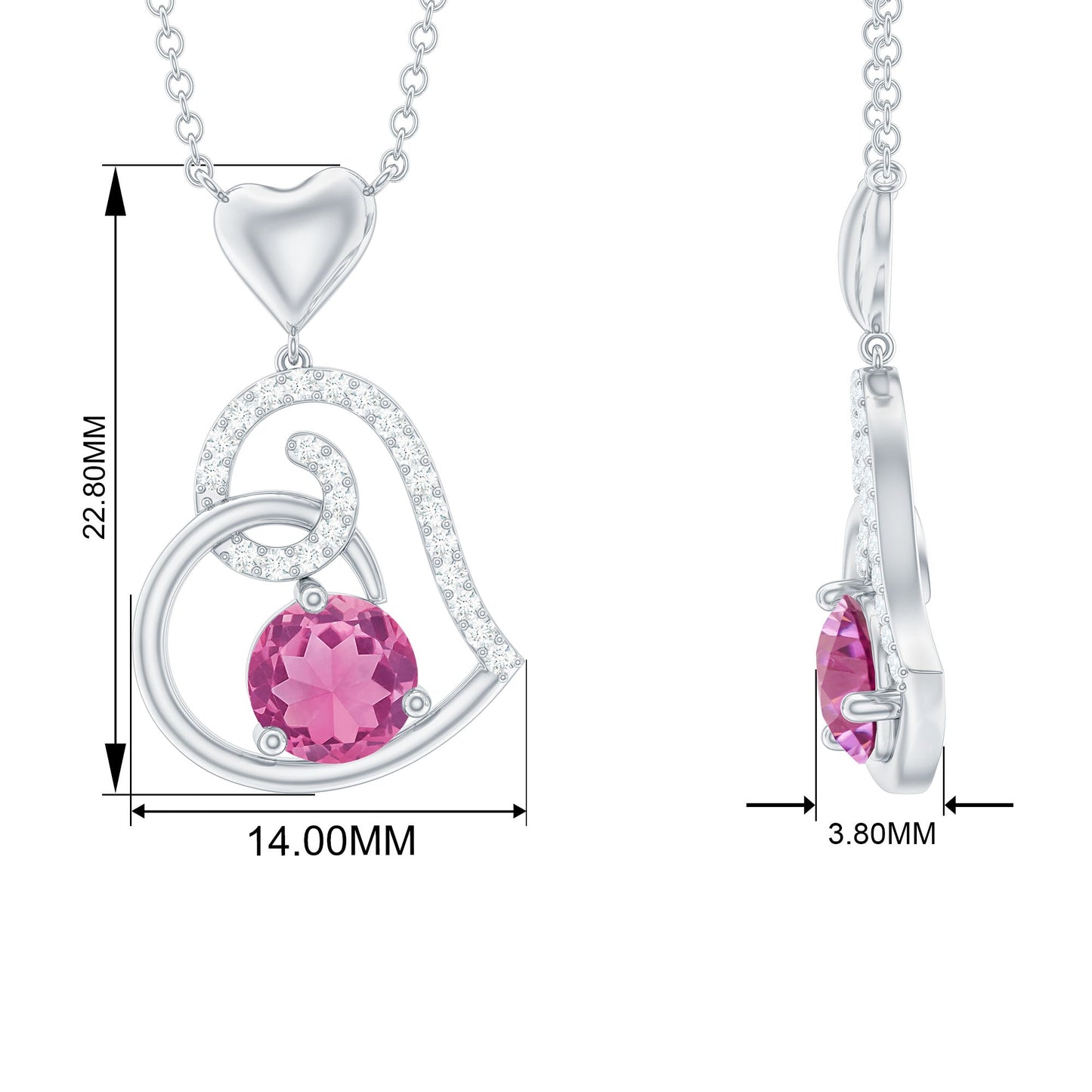 1.2 Carat Certified Pink Tourmaline and Diamond Heart Drop Pendant