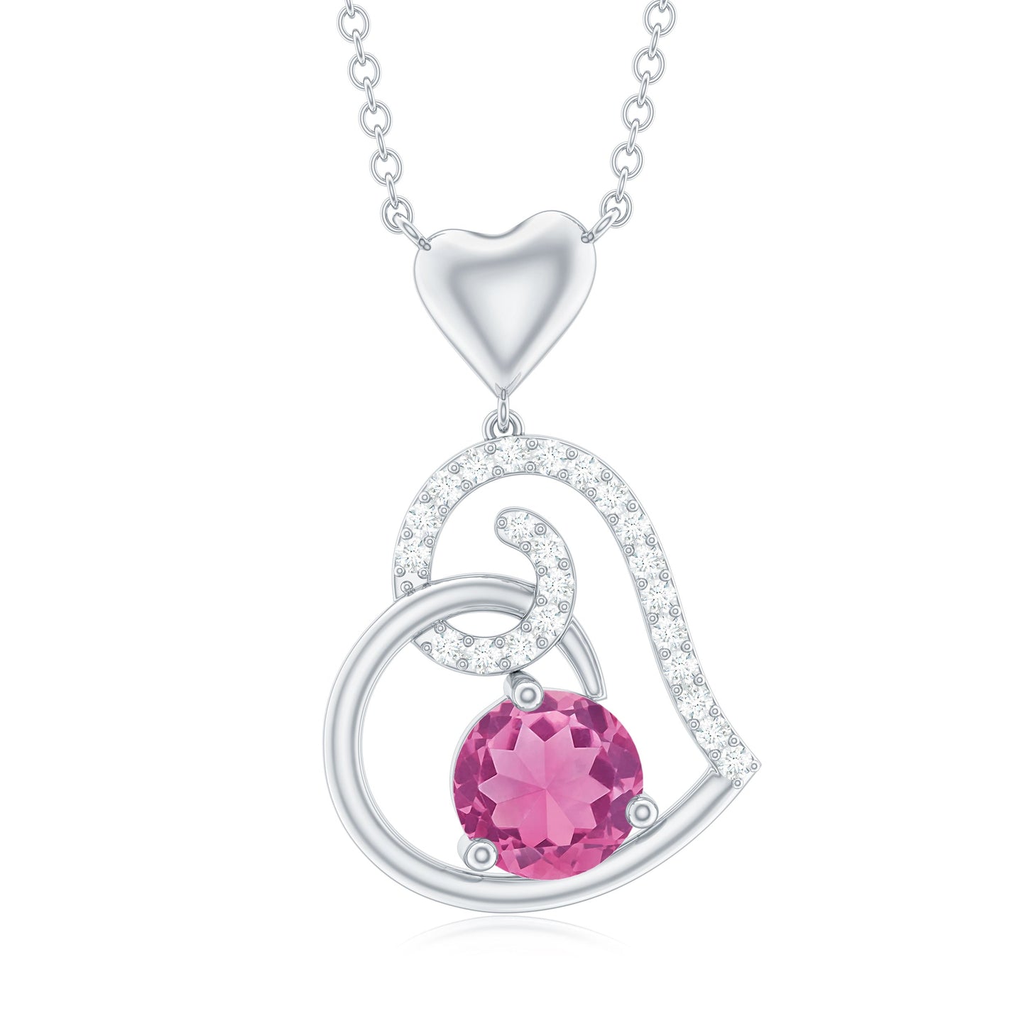1.2 Carat Certified Pink Tourmaline and Diamond Heart Drop Pendant