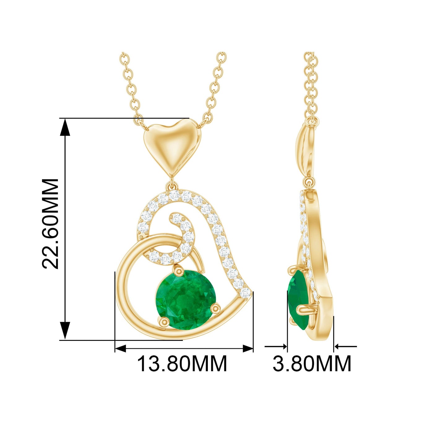 0.4 Carat Emerald and Diamond Heart Drop Pendant