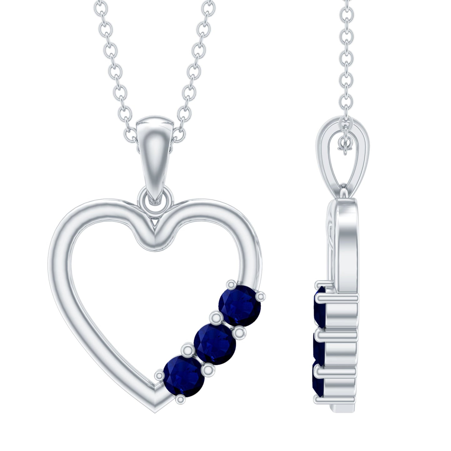 Natural Blue Sapphire Heart Pendant Necklace for Women