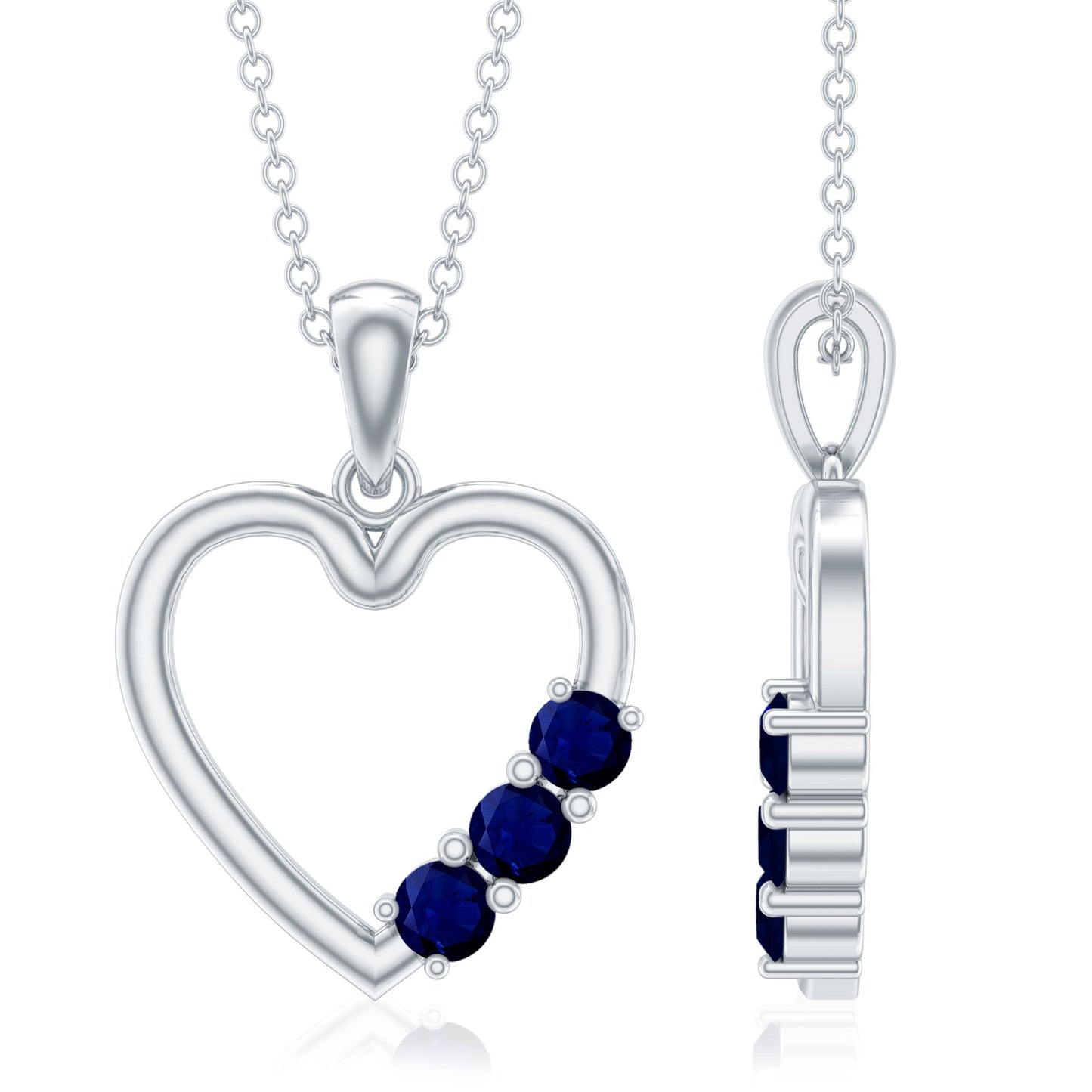 Natural Blue Sapphire Heart Pendant Necklace for Women