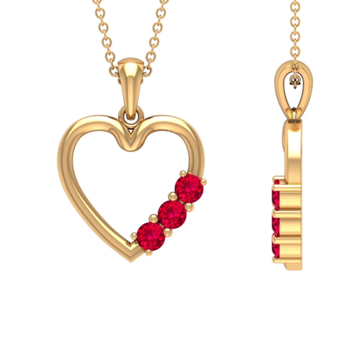 Natural Ruby Open Heart Pendant Necklace for Women
