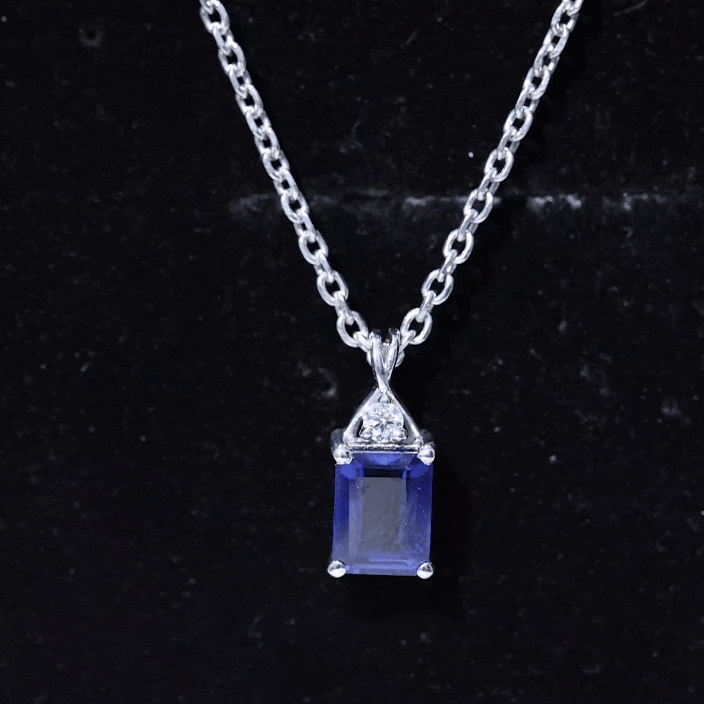 Certified Lab Created Blue Sapphire Emerald Cut Necklace with Chain