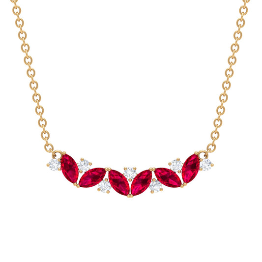 Marquise Cut Ruby and Diamond Stackable Necklace