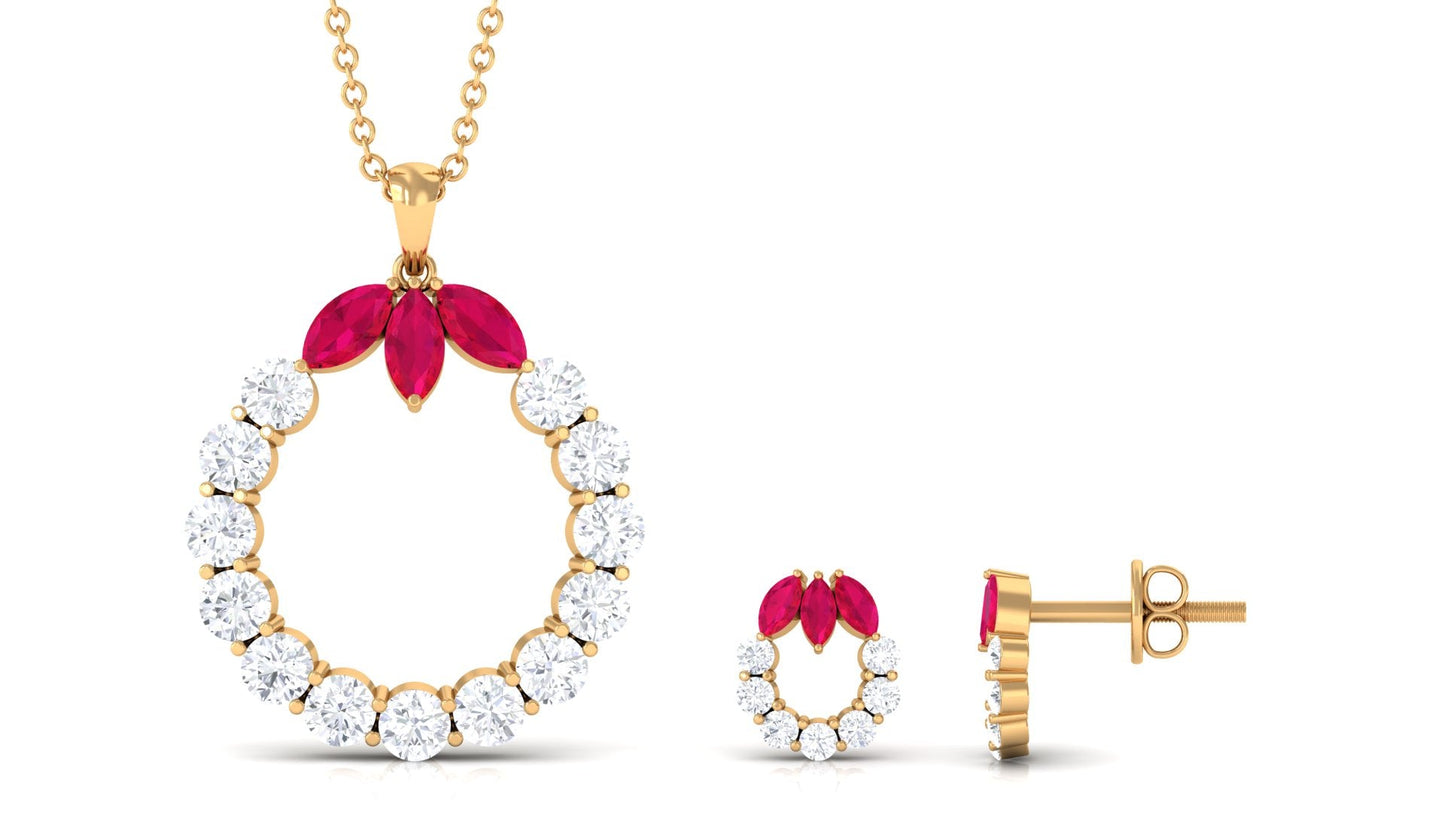 Certified Lab Created Ruby and Moissanite Eternity Necklace and Earrings Set