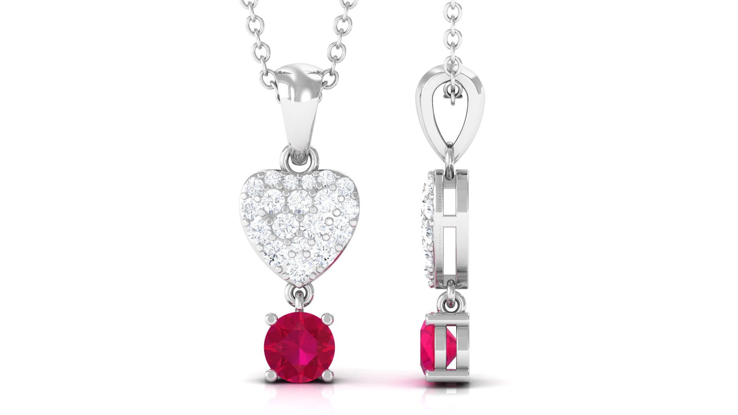 Real Ruby and Diamond Heart Drop Pendant
