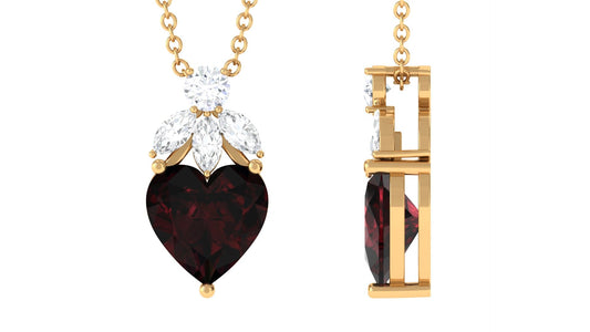 4 Carat Heart Shape Garnet Designer Drop Pendant with Diamond