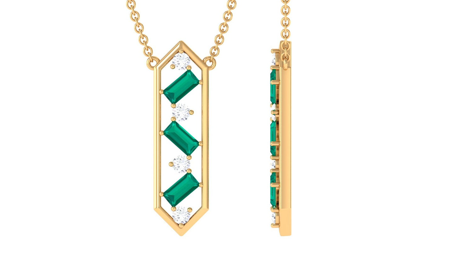 Real Emerald Geometric Dangle Necklace with Diamond