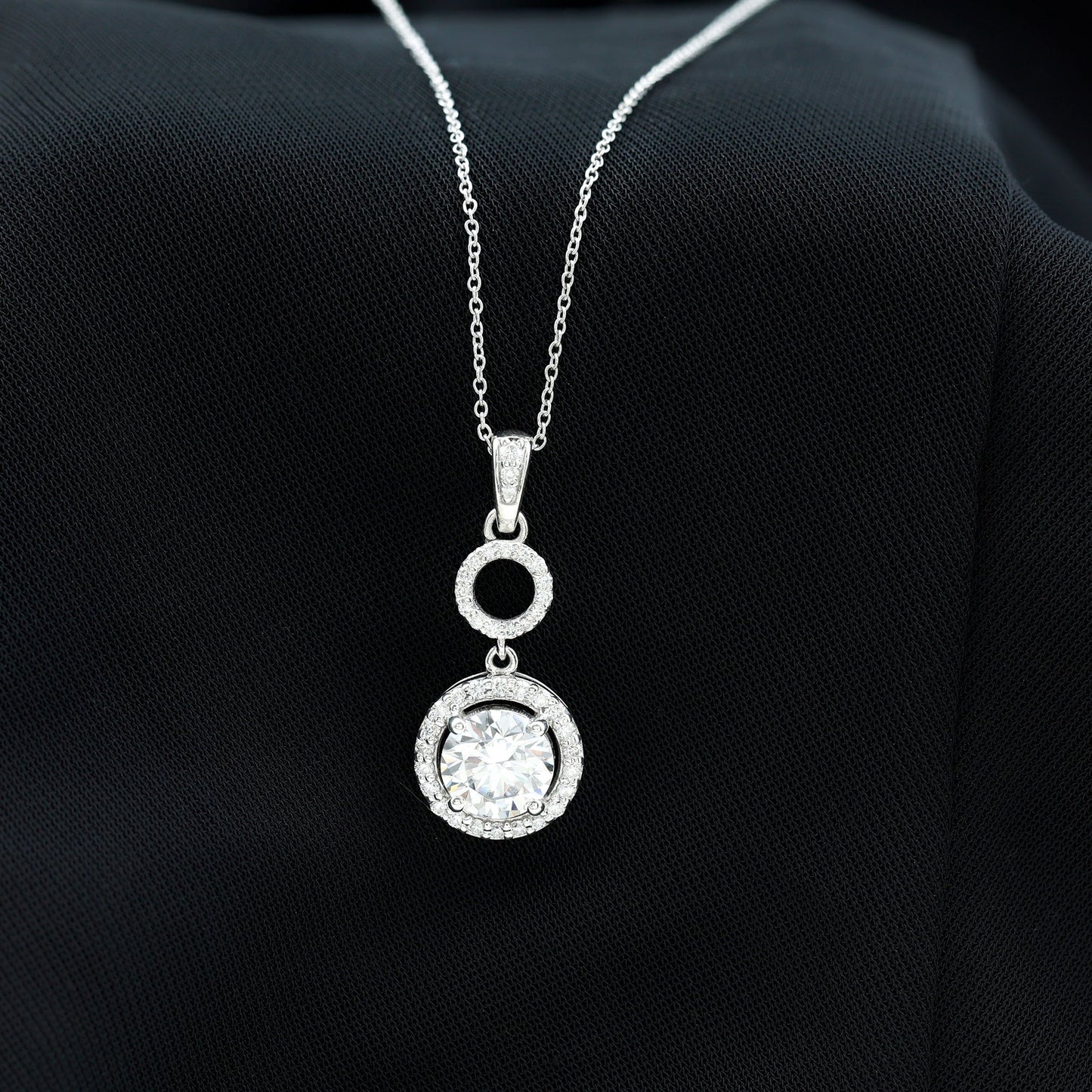 2 Carat Round Moissanite Wedding Dangle Necklace with Halo