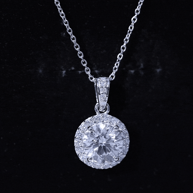 Certified 8 MM Round Cubic Zirconia Halo Necklace with Chain