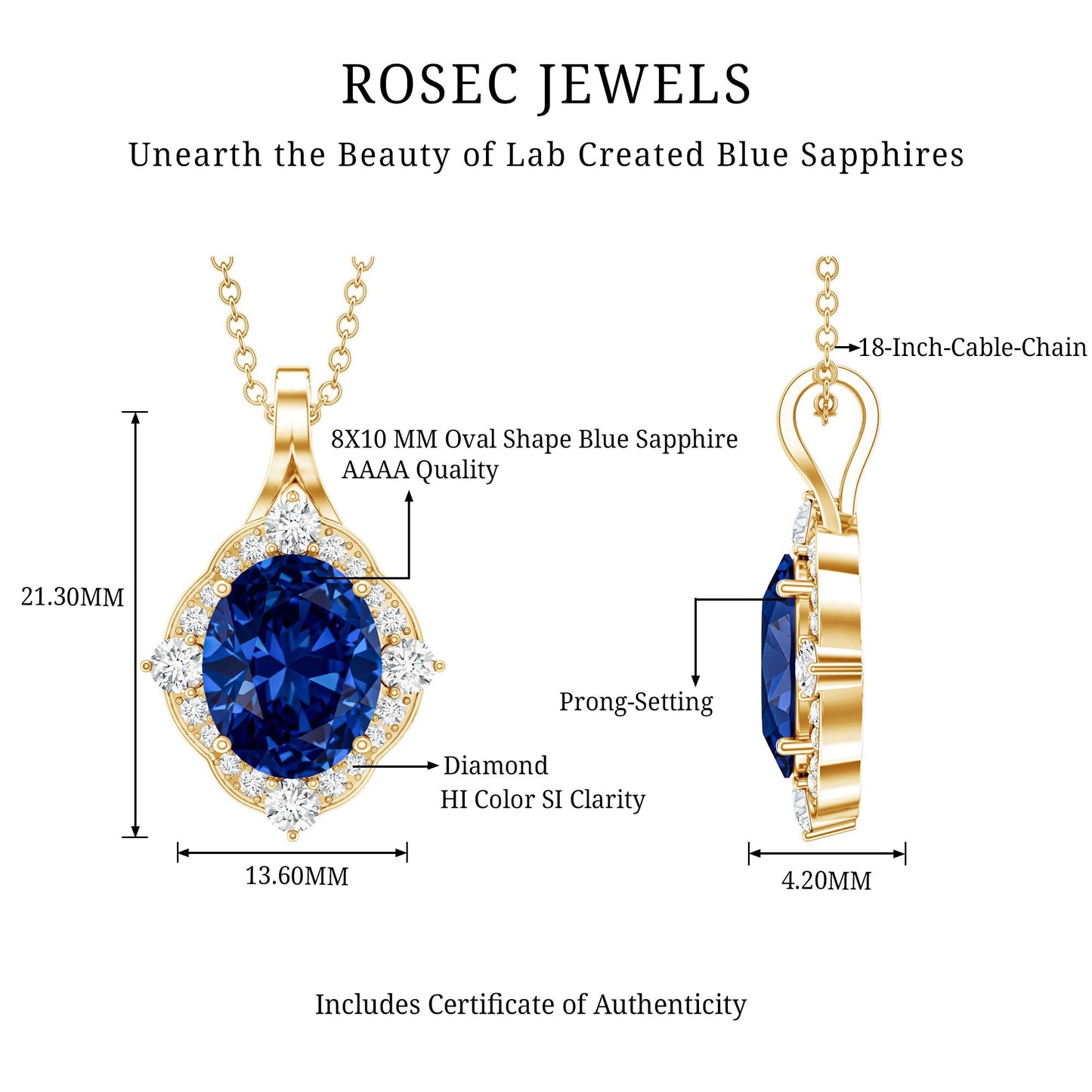 Lab Grown Blue Sapphire and Diamond Vintage Necklace