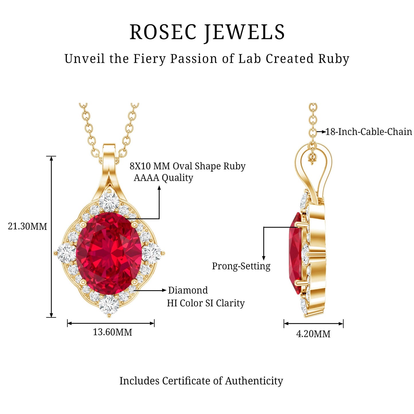 4 Carat Lab Grown Ruby Vintage Inspired Necklace with Diamond Halo