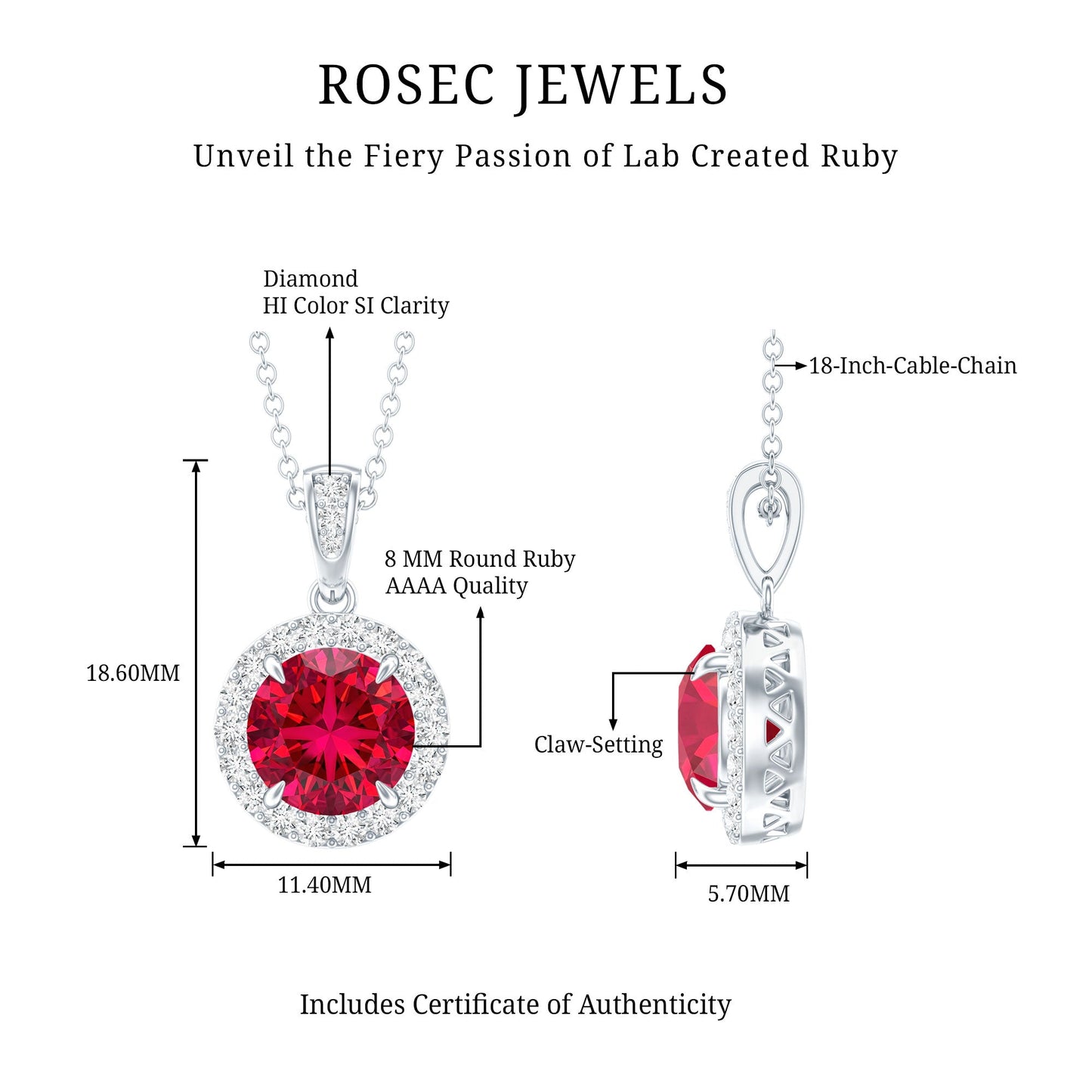 2.3 Carat Round Lab Created Ruby and Diamond Halo Pendant Necklace