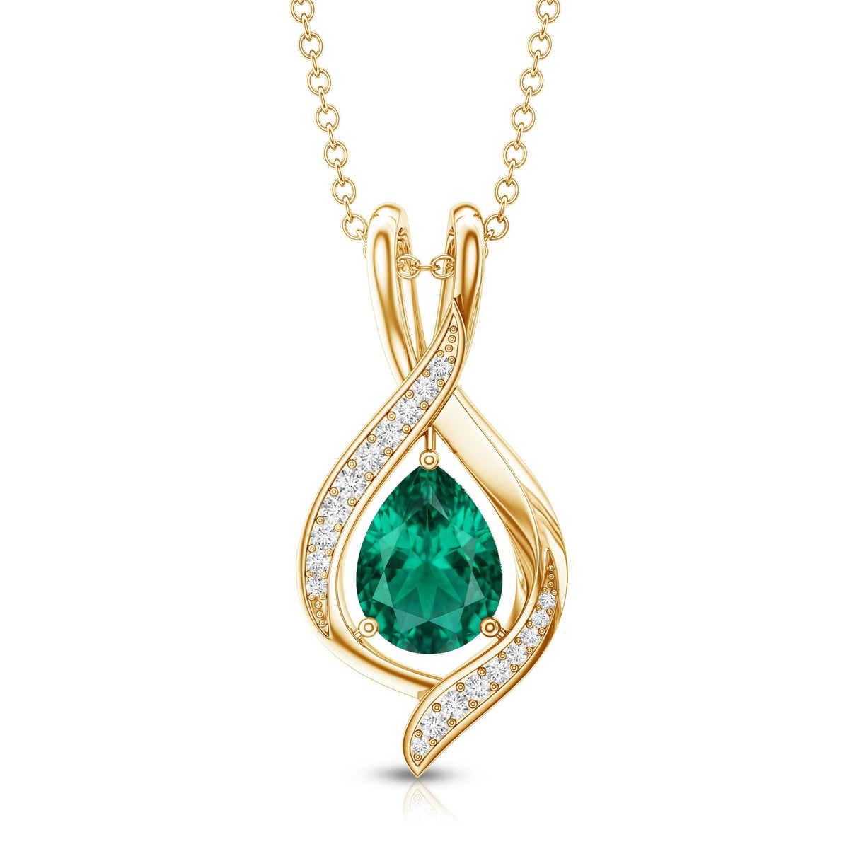 1 Carat Pear Cut Lab Created Emerald Teardrop Pendant with Diamond