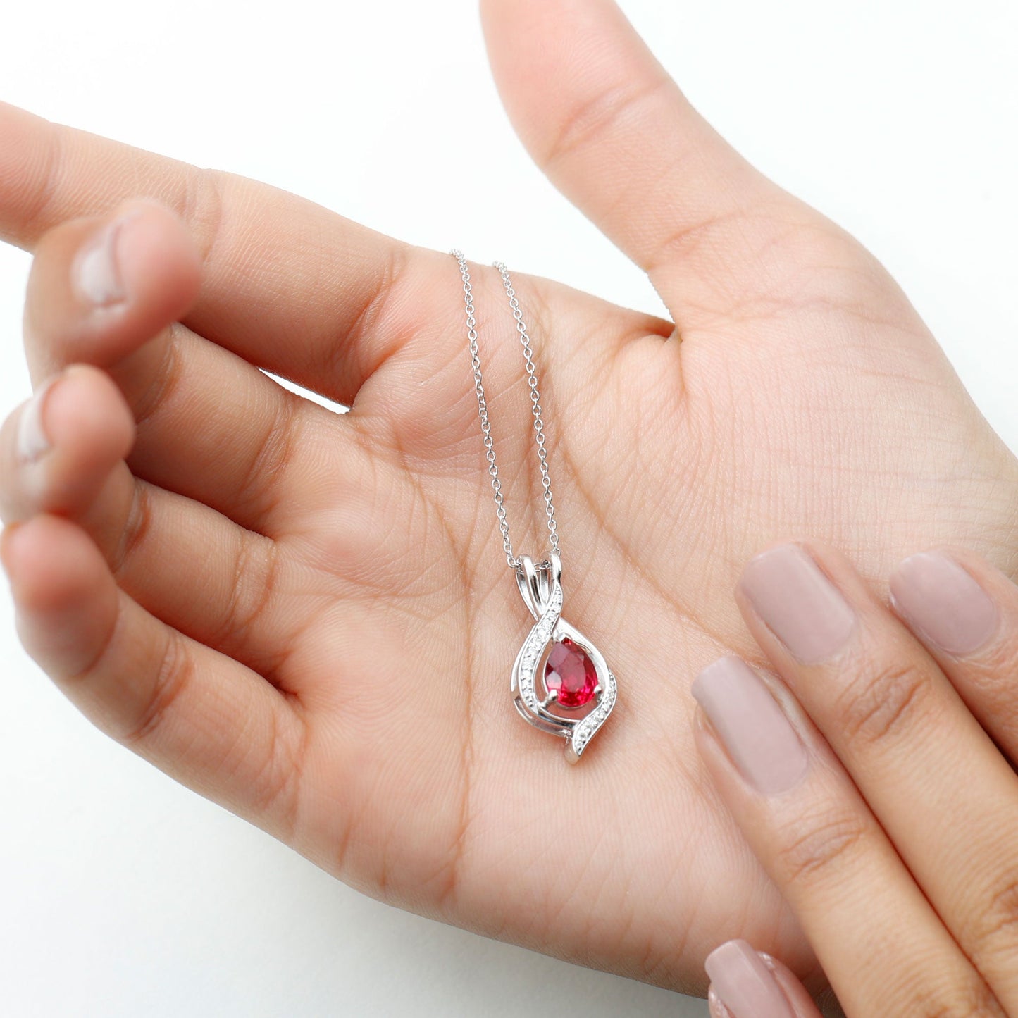 1 Carat Lab Created Ruby Teardrop Pendant with Moissanite