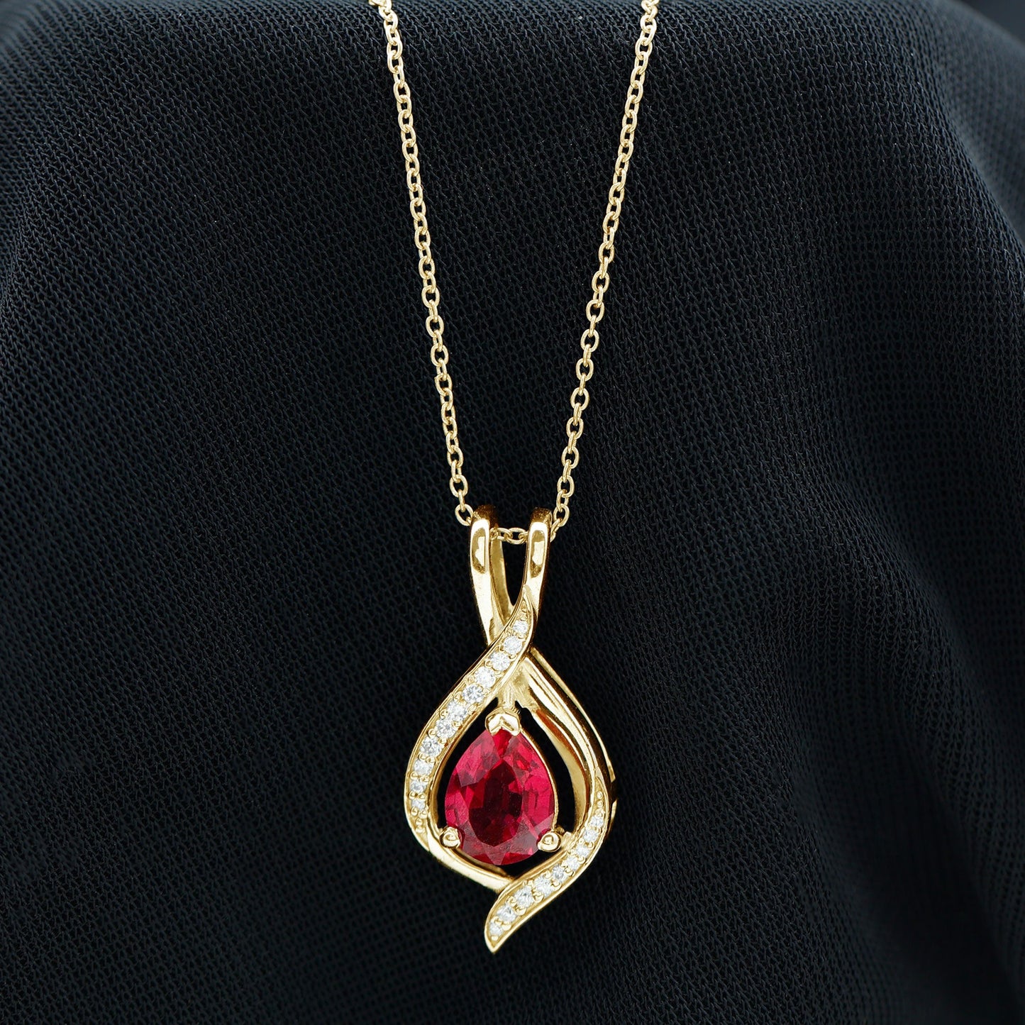 1 Carat Lab Created Ruby Teardrop Pendant with Moissanite