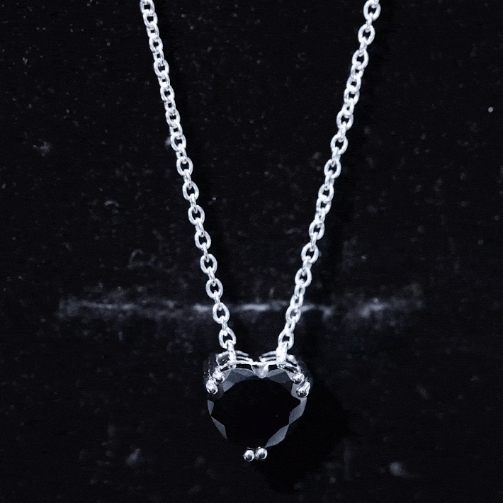 2 Carat Heart Shape Black Spinel Solitaire Necklace in Double Prong Setting