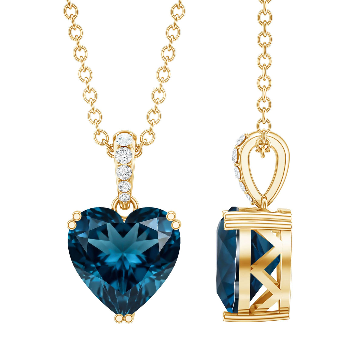 2 Carat Certified London Blue Topaz Heart Necklace with Diamond