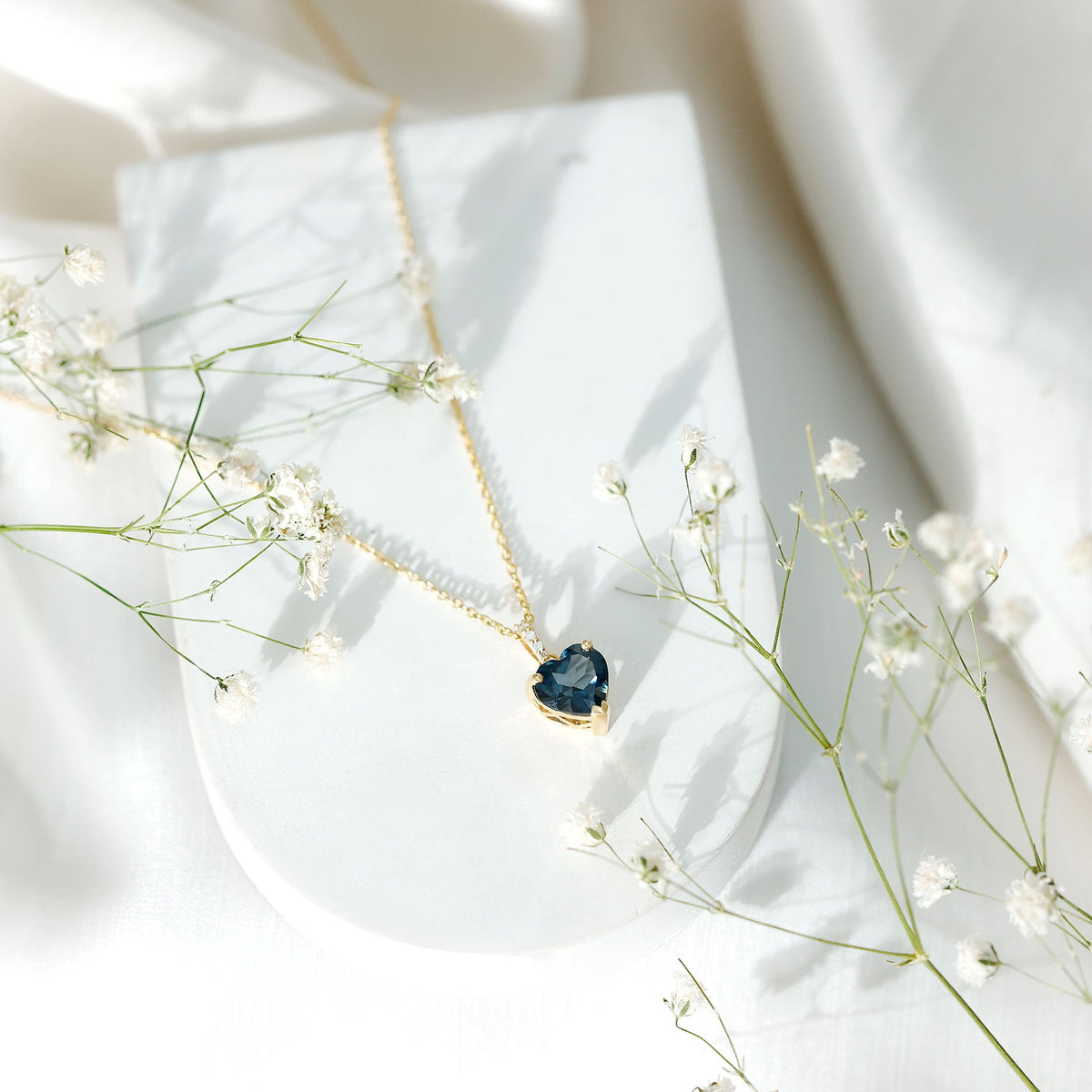 2 Carat Certified London Blue Topaz Heart Necklace with Diamond