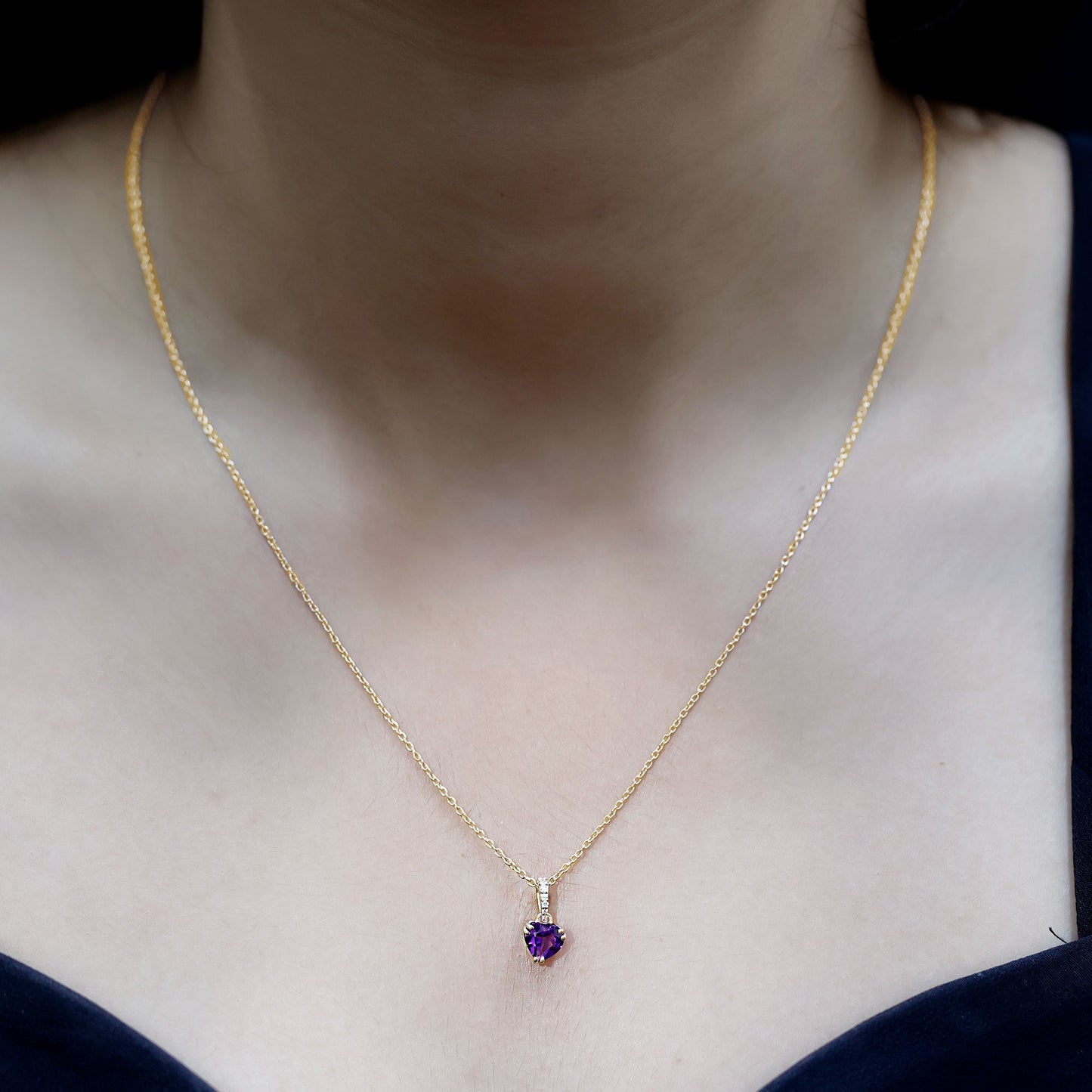 Certified Solitaire Amethyst Heart Necklace with Diamond