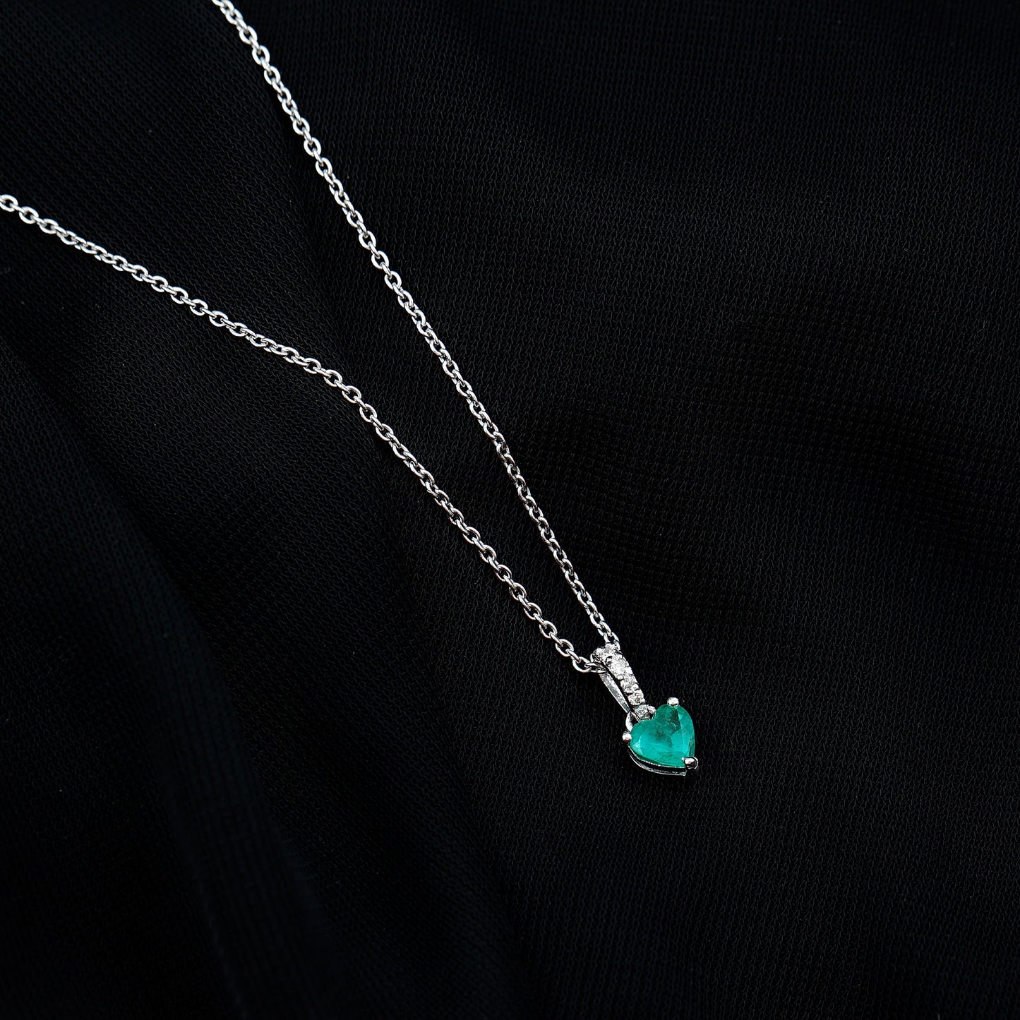 Heart Shape Emerald Promise Necklace with Diamond Accent Bail
