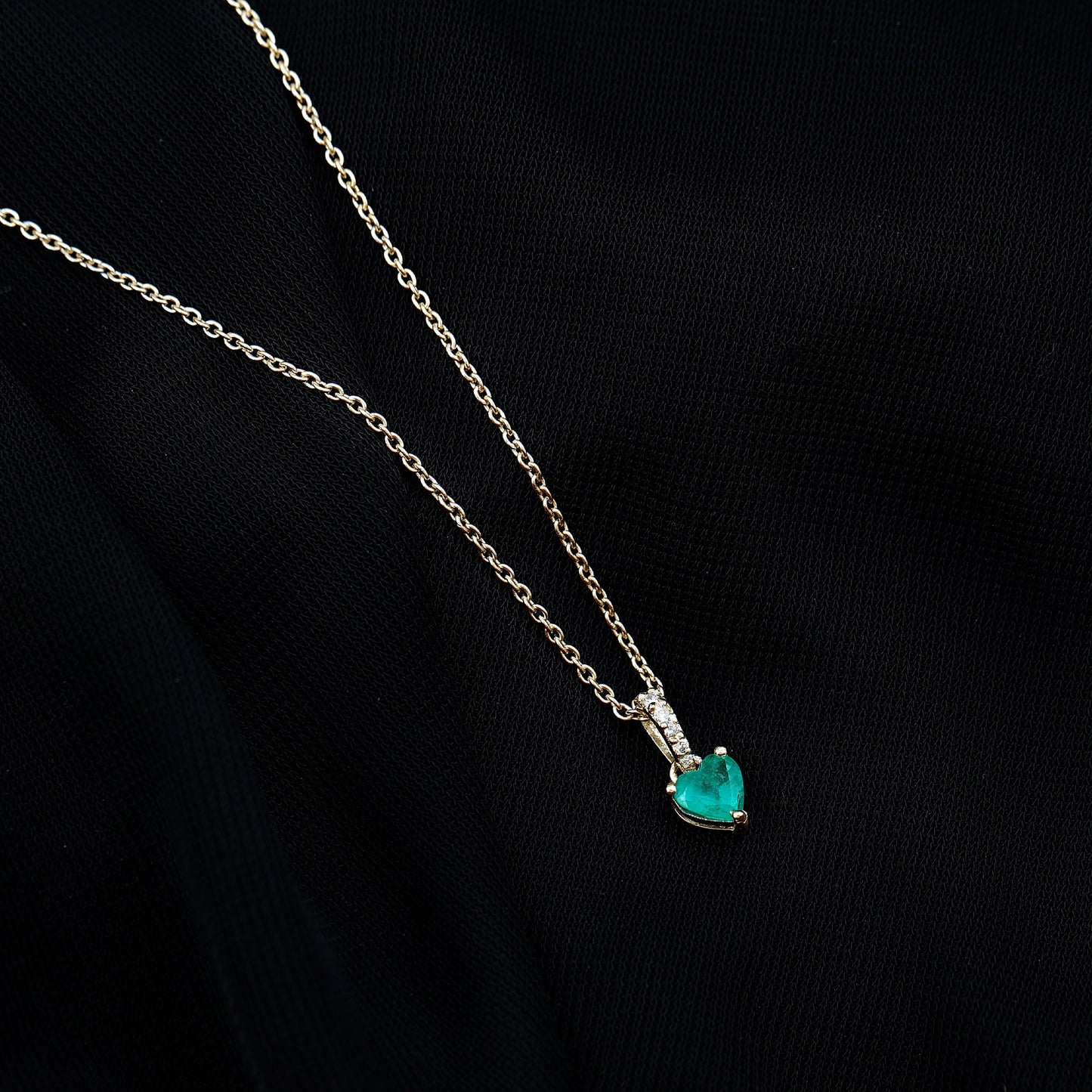Heart Shape Emerald Promise Necklace with Diamond Accent Bail