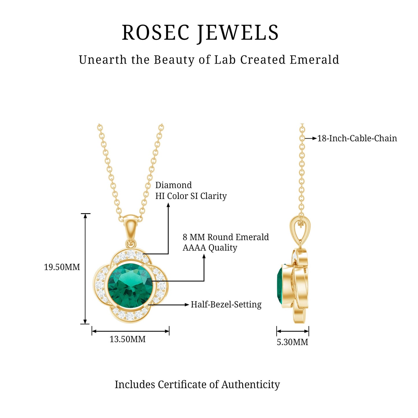 2 CT Lab Grown Emerald and Diamond Flower Necklace
