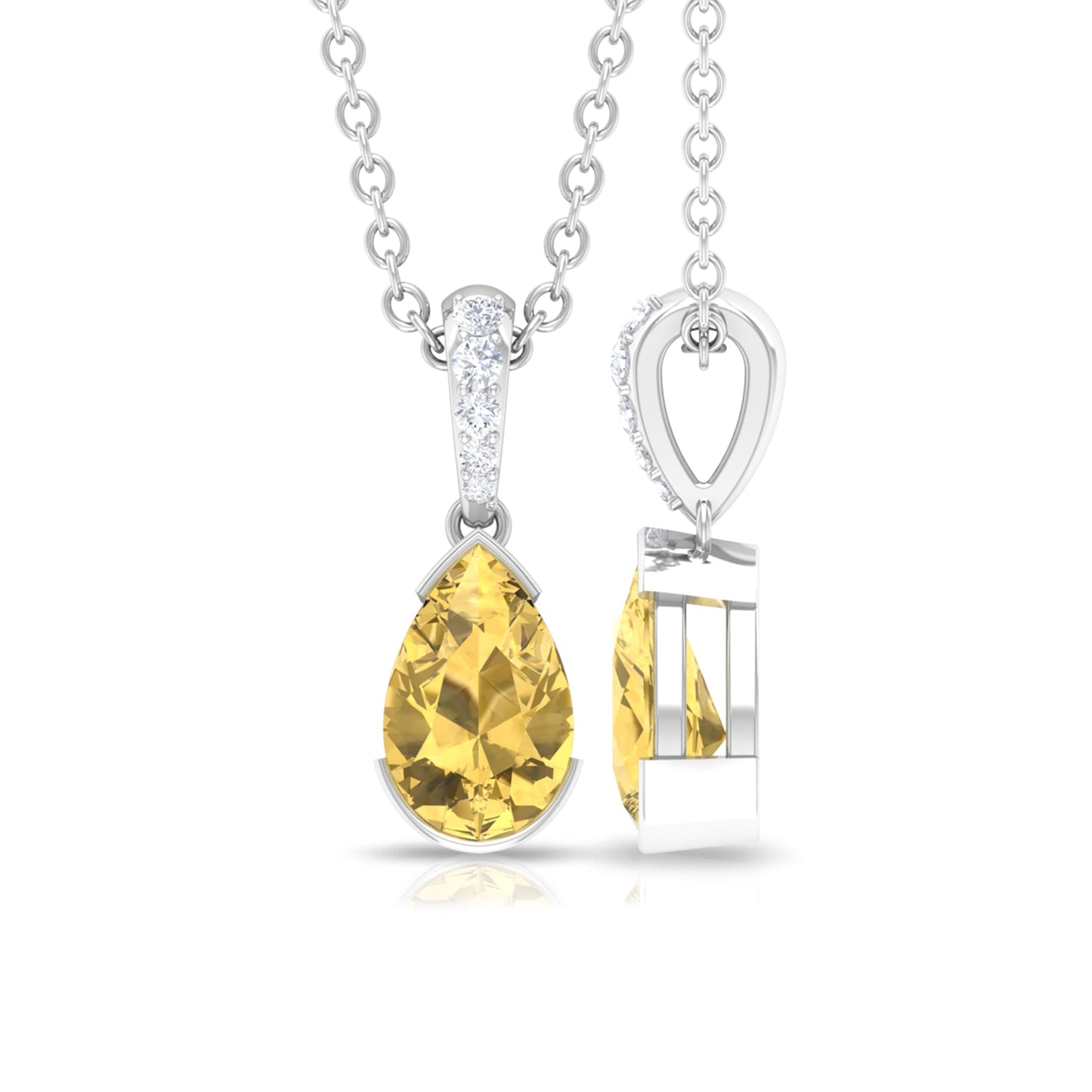 Natural 0.6 Carat Citrine Teardrop Pendant Necklace with Diamond