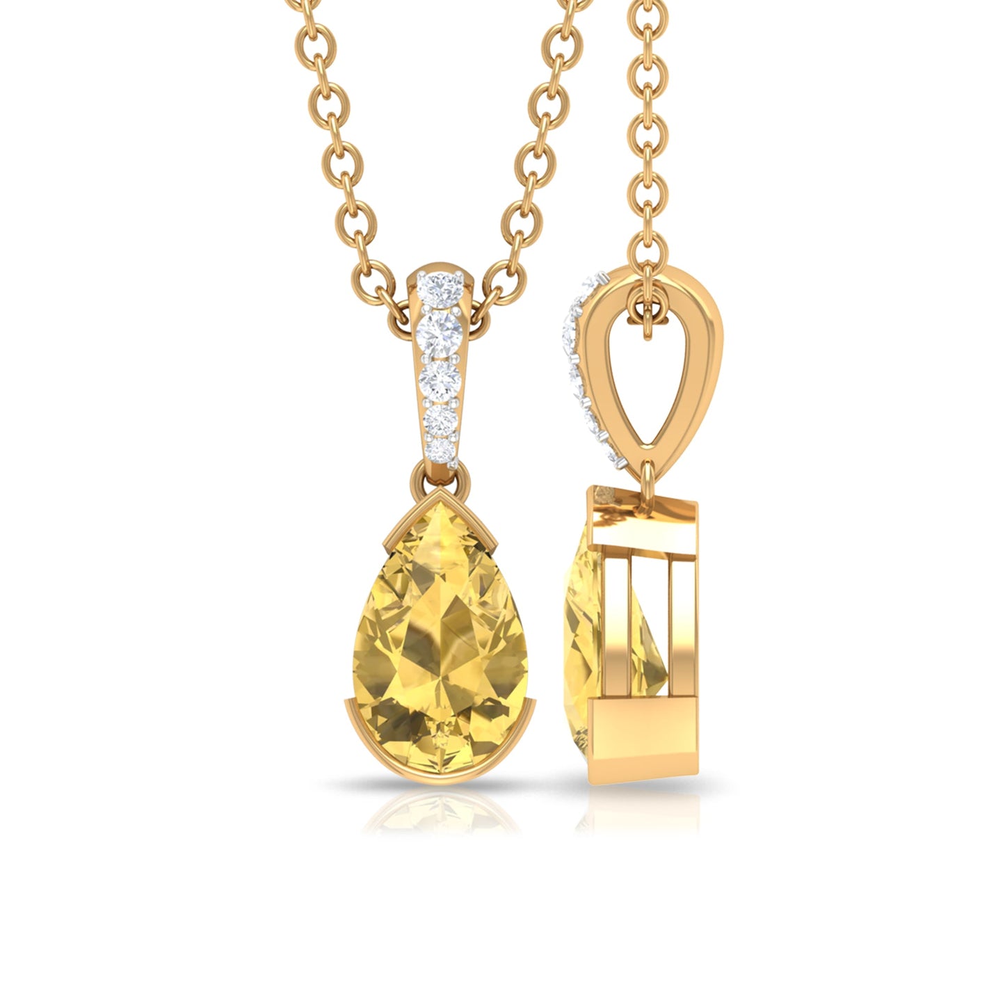 Natural 0.6 Carat Citrine Teardrop Pendant Necklace with Diamond