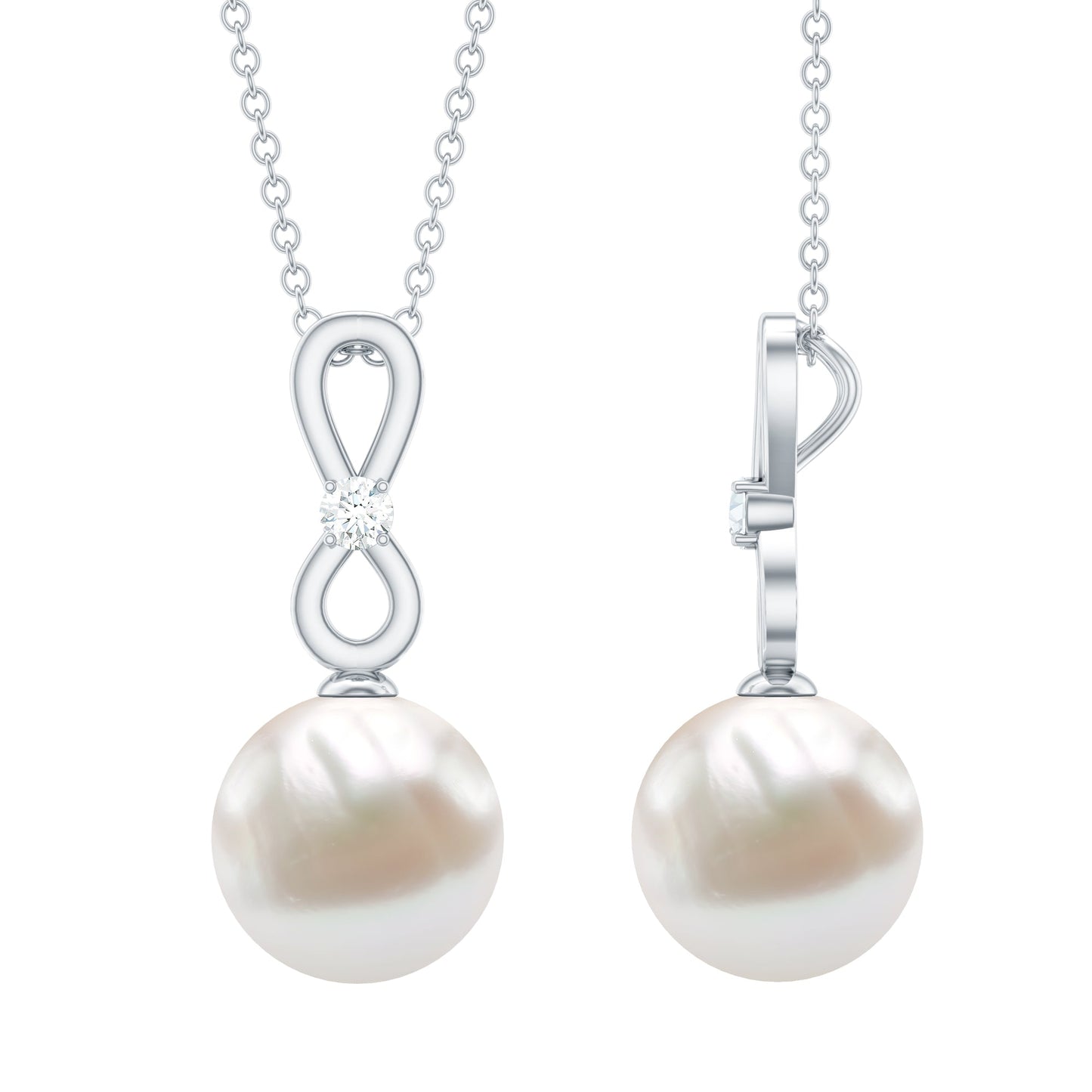 8 Carat Round Freshwater Pearl Drop Infinity Pendant with Diamond