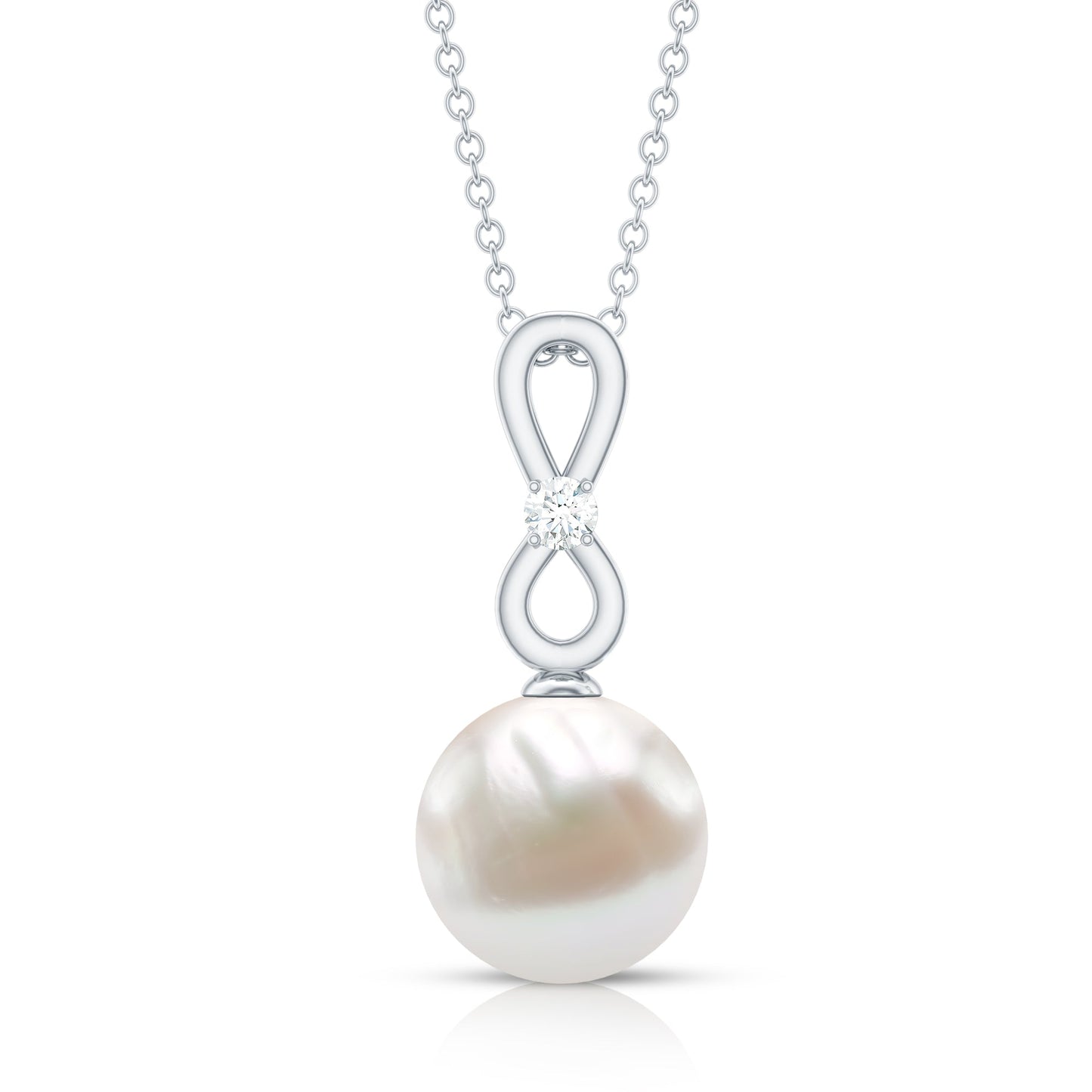 8 Carat Round Freshwater Pearl Drop Infinity Pendant with Diamond