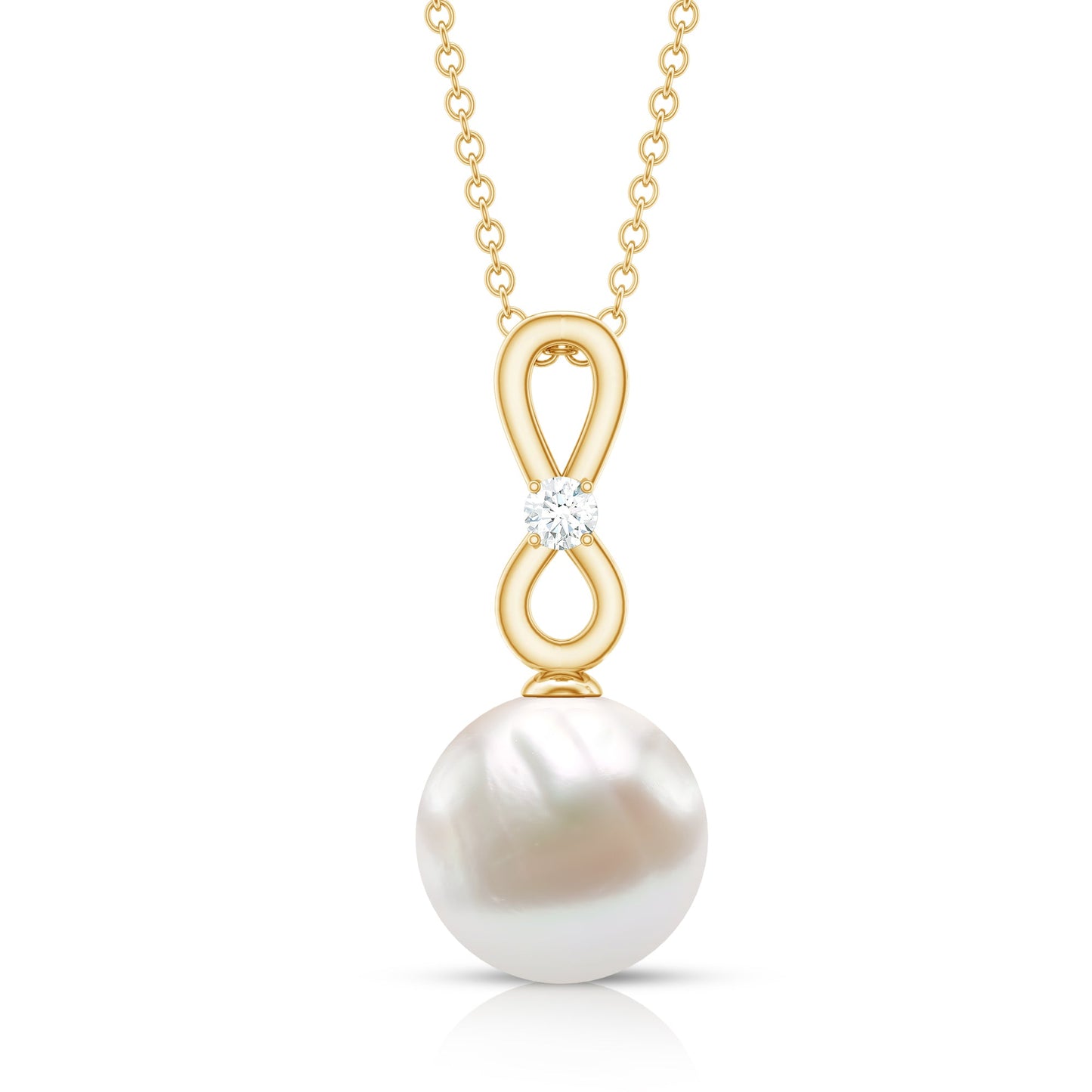 8 Carat Round Freshwater Pearl Drop Infinity Pendant with Diamond