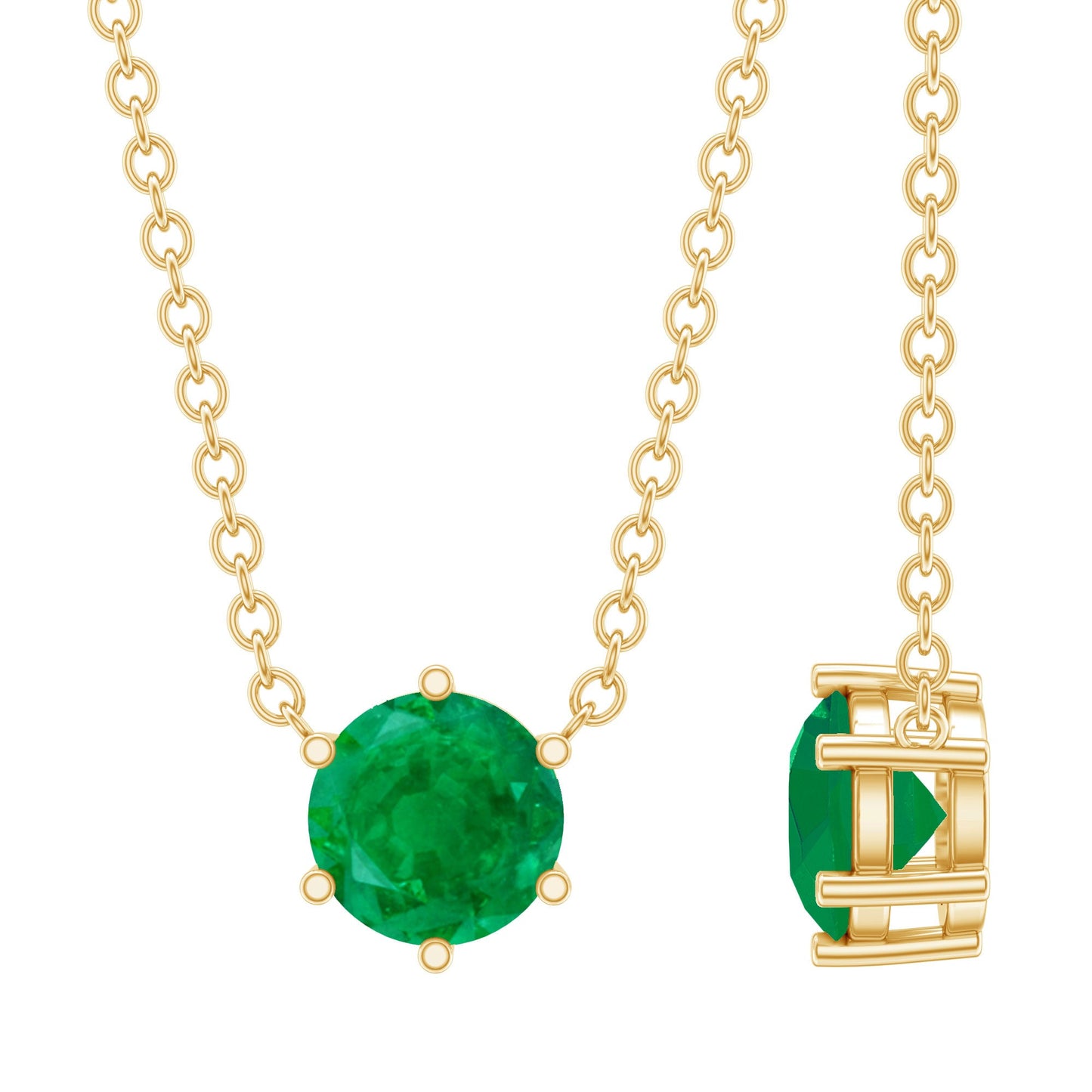 5MM Round Cut Solitaire Emerald Necklace in 6 Prong Setting