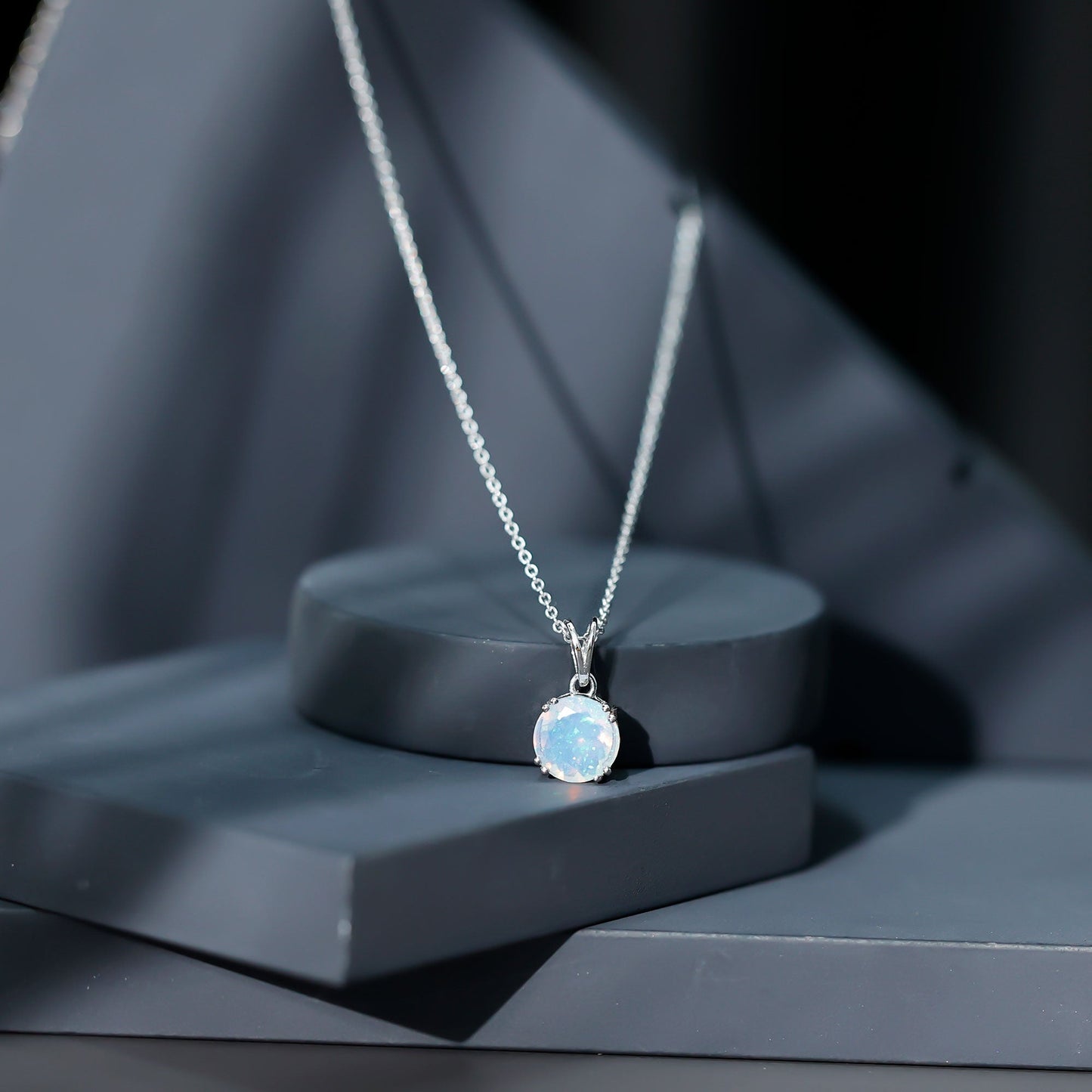 Genuine Ethiopian Opal Solitaire Necklace With Chain
