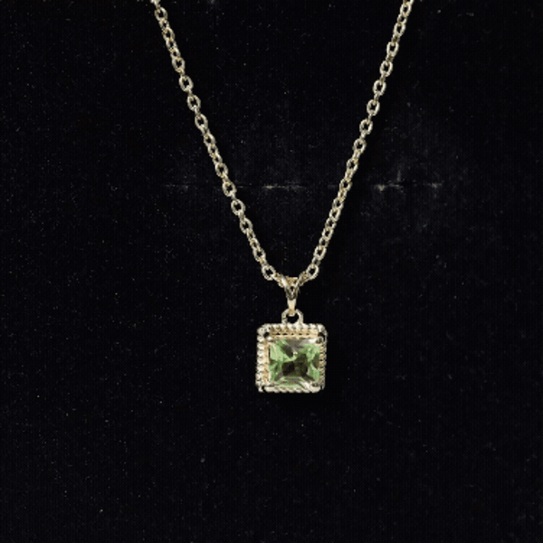 Genuine Princess Cut Peridot Pendant Necklace With Silver Chain