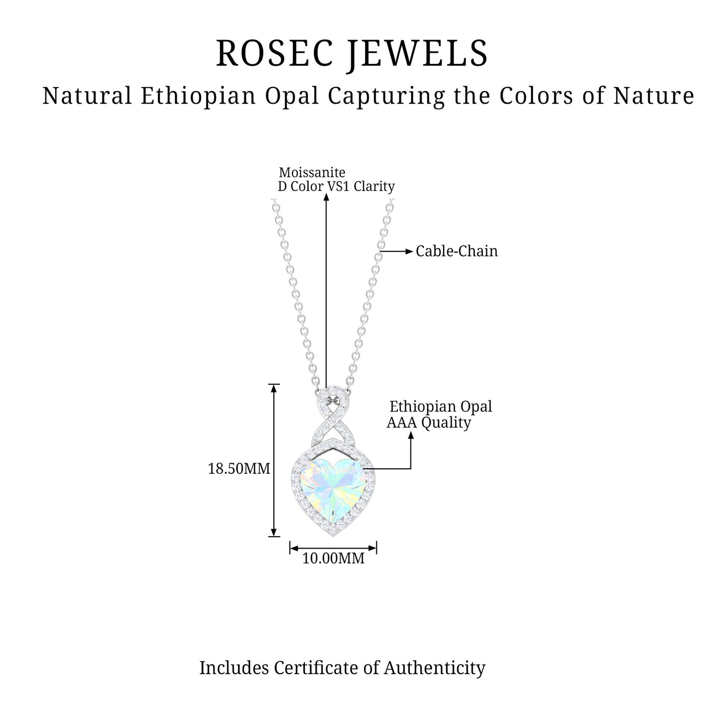 2 Carat Heart Shape Ethiopian Opal Infinity Pendant with Diamond
