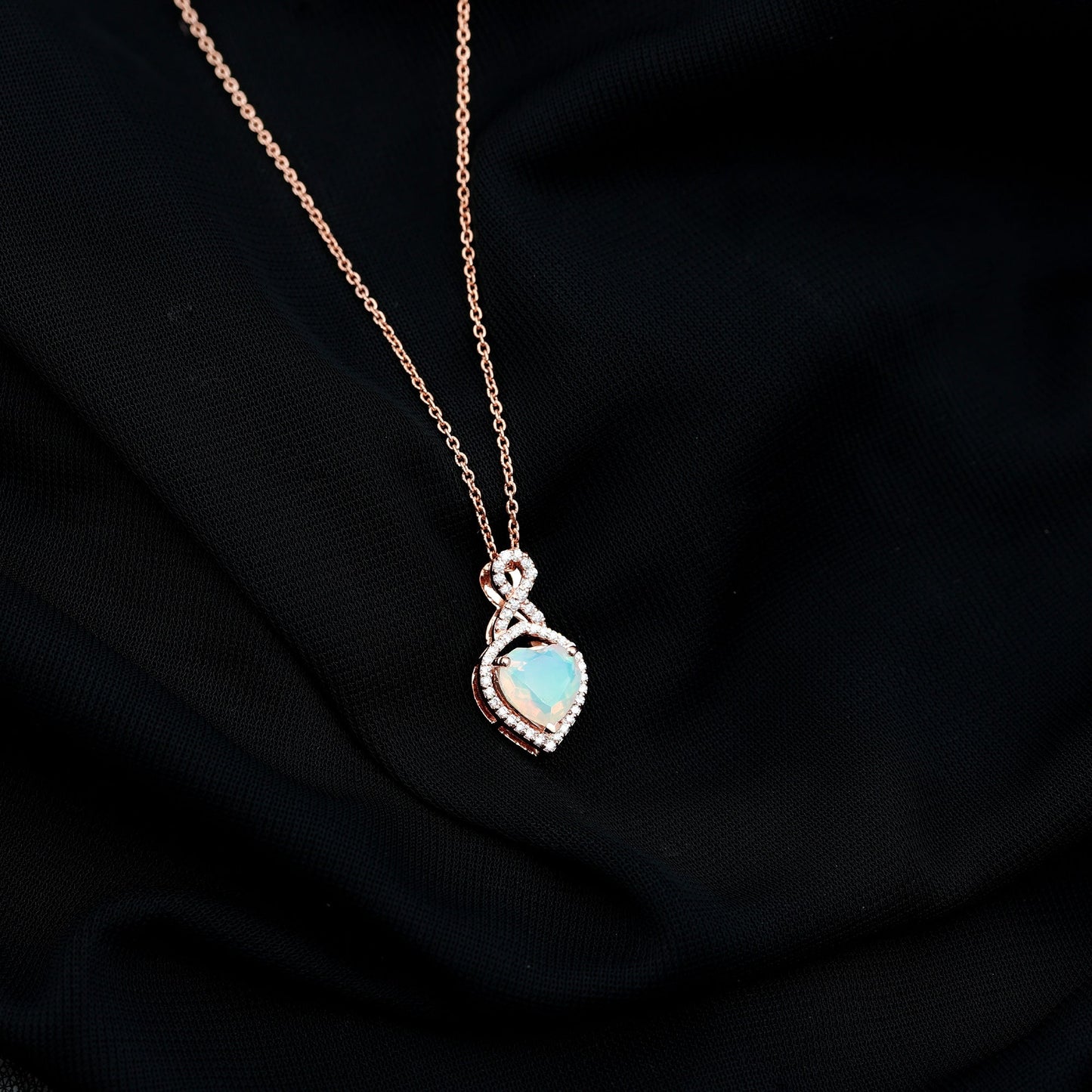 2 Carat Heart Shape Ethiopian Opal Infinity Pendant with Diamond