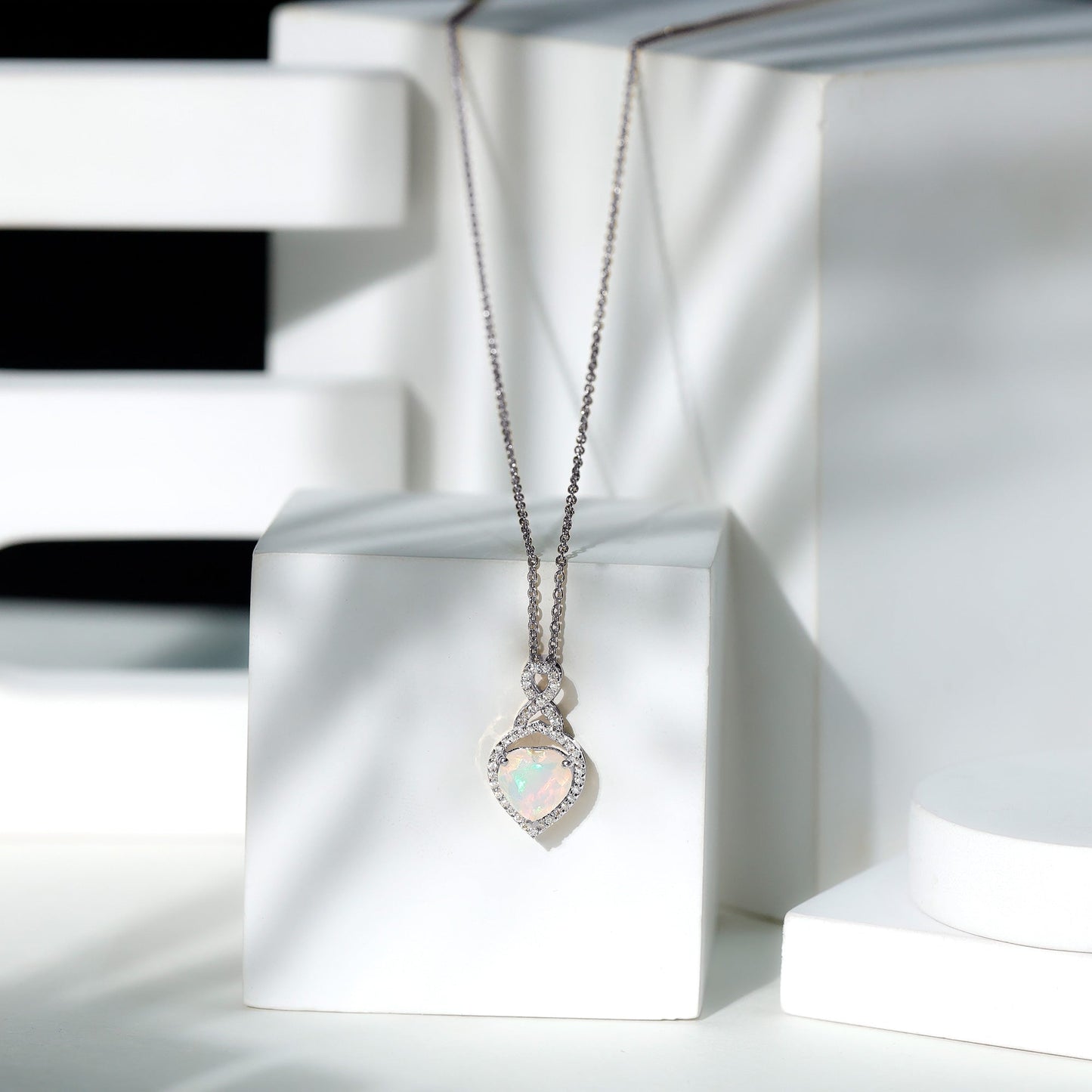 2 Carat Heart Shape Ethiopian Opal Infinity Pendant with Diamond