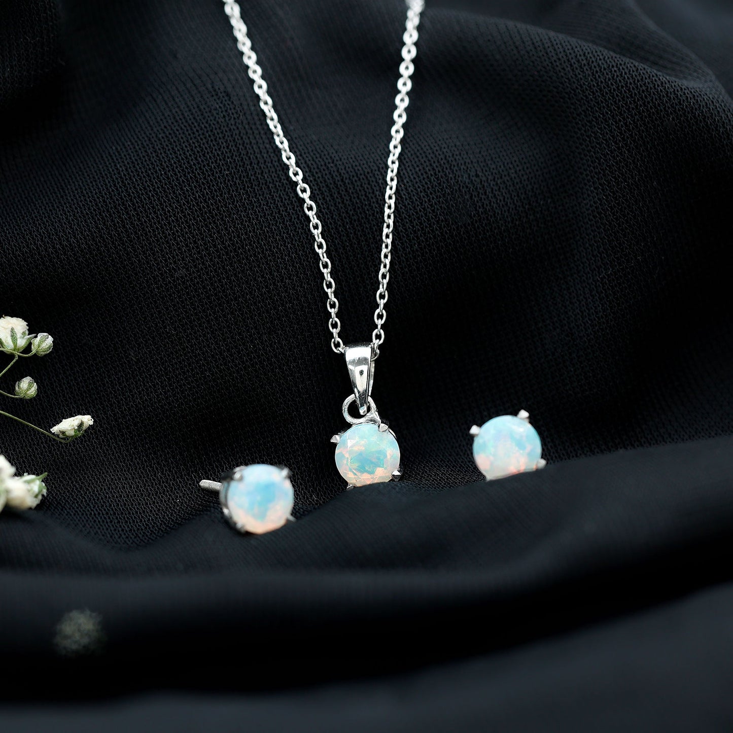 6MM Round Cut Ethiopian Opal Solitaire Jewelry Set