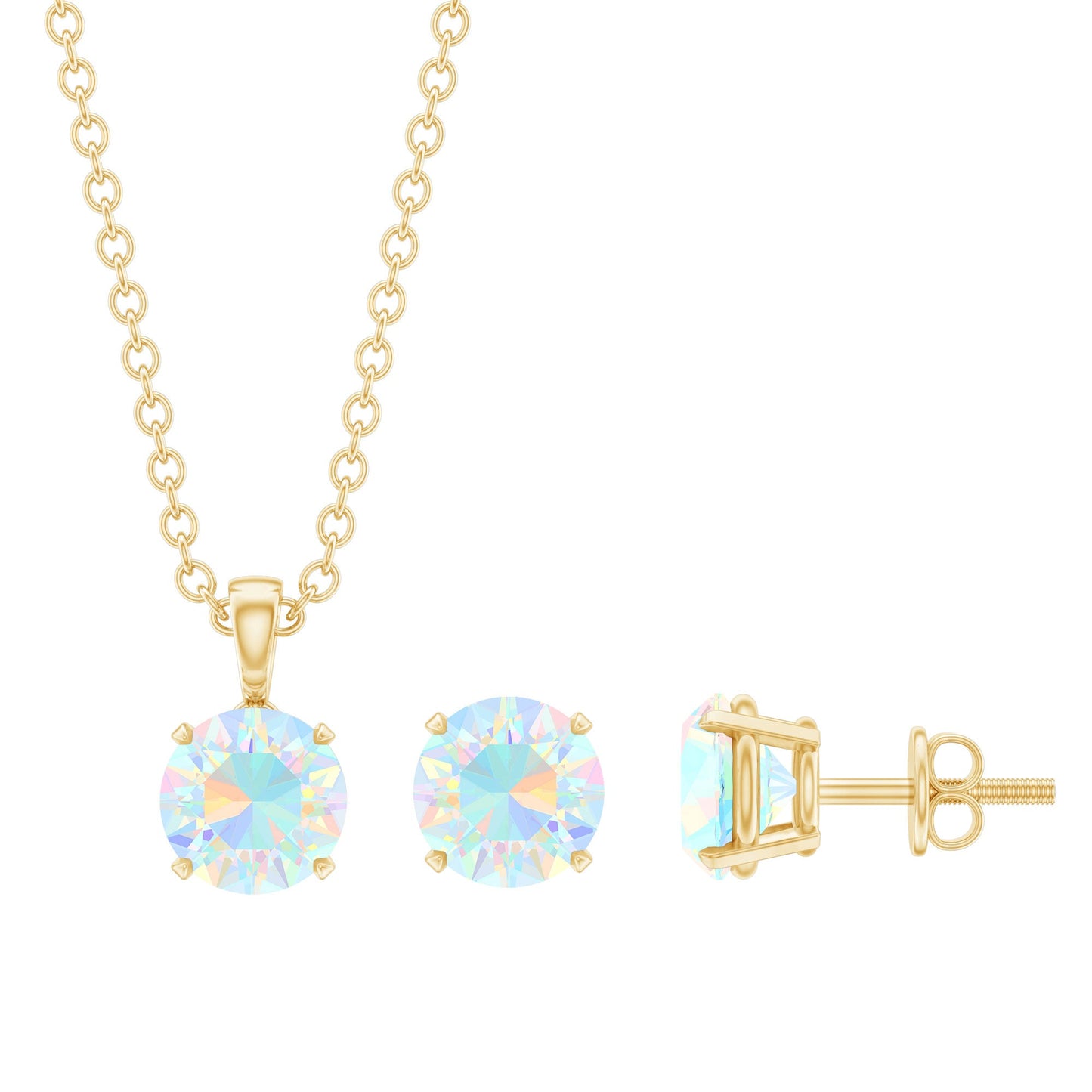 6MM Round Cut Ethiopian Opal Solitaire Jewelry Set