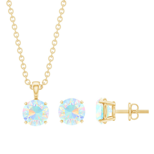 6MM Round Cut Ethiopian Opal Solitaire Jewelry Set