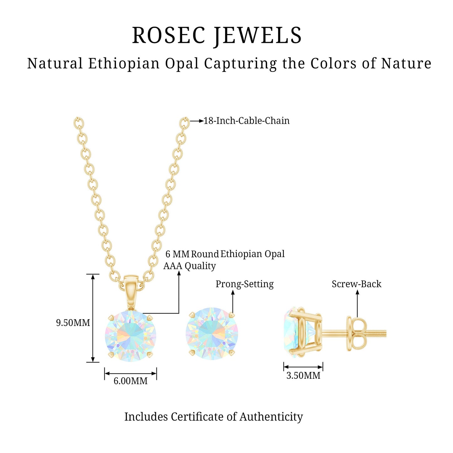 6MM Round Cut Ethiopian Opal Solitaire Jewelry Set