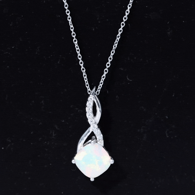 1.87 Carat Cushion Cut Ethiopian Opal Infinity Pendant with Silver Chain